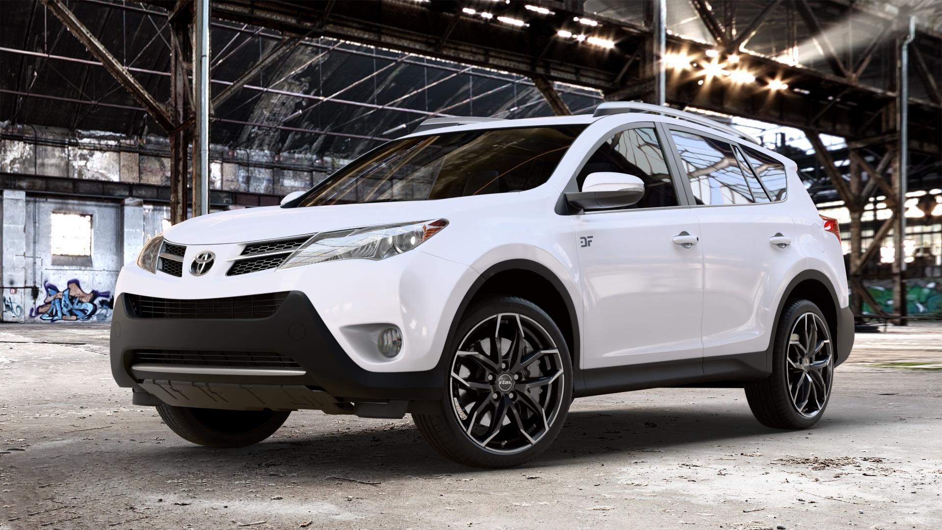 RIAL Lucca diamant-schwarz frontpoliert Felge mit Reifen silber mehrfarbig in 20Zoll Winterfelge Alufelge auf weissem Toyota RAV 4 IV Typ XA3(a) Facelift XA3(a), XA4 ⬇️ mit 15mm Tieferlegung ⬇️ Old Industrial Hall_max_4400mm_2024 Frontansicht_1