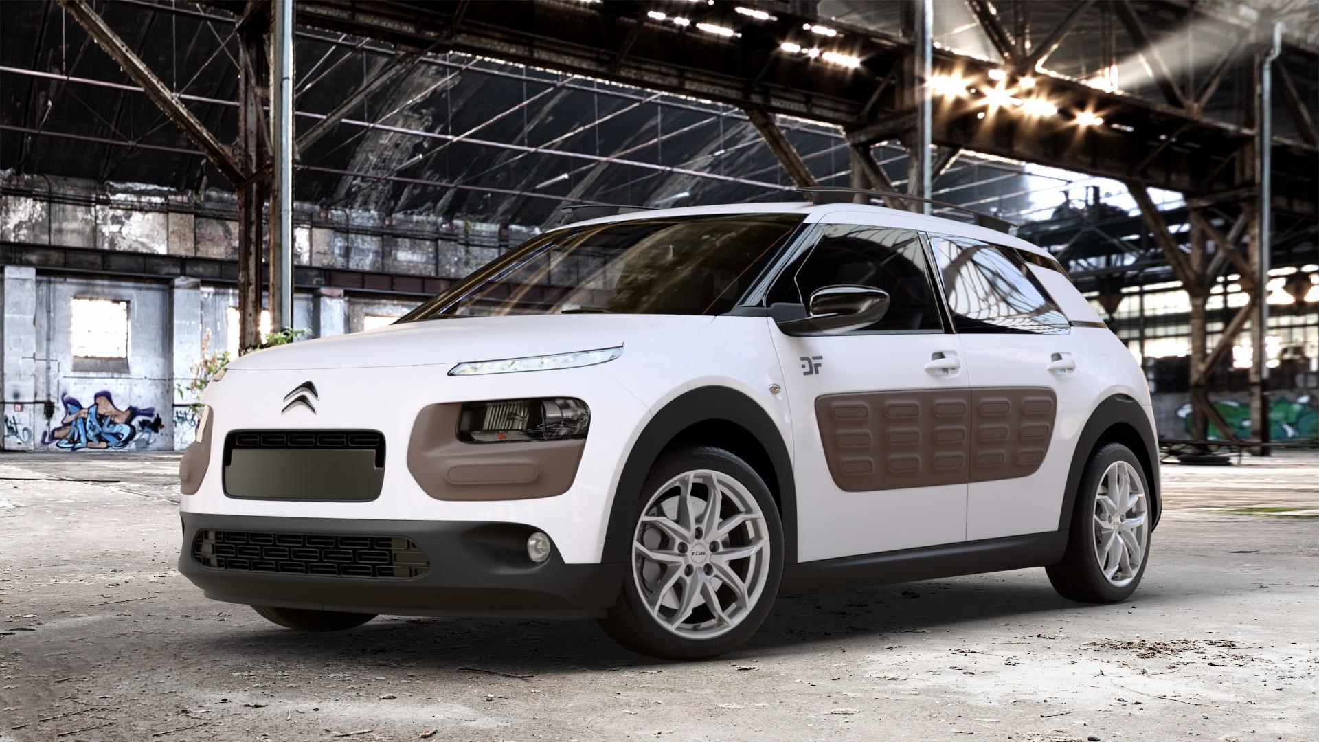 RIAL Lucca polar-silber Felge mit Reifen in 17Zoll Winterfelge Alufelge auf weissem Citroen C4 Cactus Typ 0 ⬇️ mit 15mm Tieferlegung ⬇️ Old Industrial Hall_max_4400mm_2024 Frontansicht_1