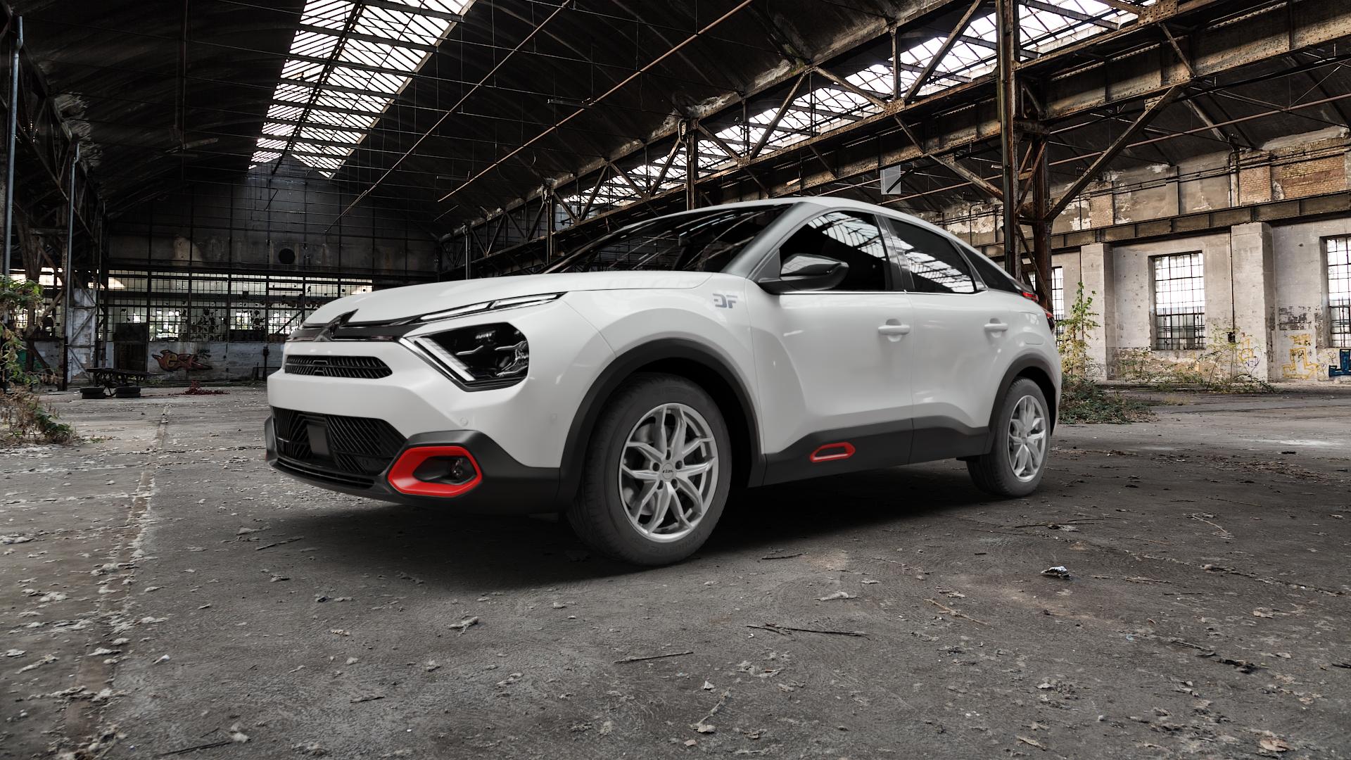 RIAL Lucca polar-silber Felge mit Reifen in 17Zoll Winterfelge Alufelge auf weissem Citroen C4 Typ B 1,5l BlueHDi 130 96kW (131 PS) 1,2l PureTech 100 74kW (101 155 114kW (155 110 81kW (110 ⬇️ mit 15mm Tieferlegung ⬇️ Old Industrial Hall_max5000mm_2022 Frontansicht_1