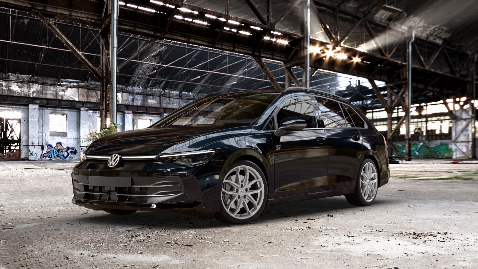 RIAL Lucca polar-silber Felge mit Reifen in 18Zoll Winterfelge Alufelge auf schwarzem Volkswagen (VW) Golf 8 Variant Facelift ⬇️ mit 15mm Tieferlegung ⬇️ Old Industrial Hall_max_5300mm_2024 Frontansicht_1