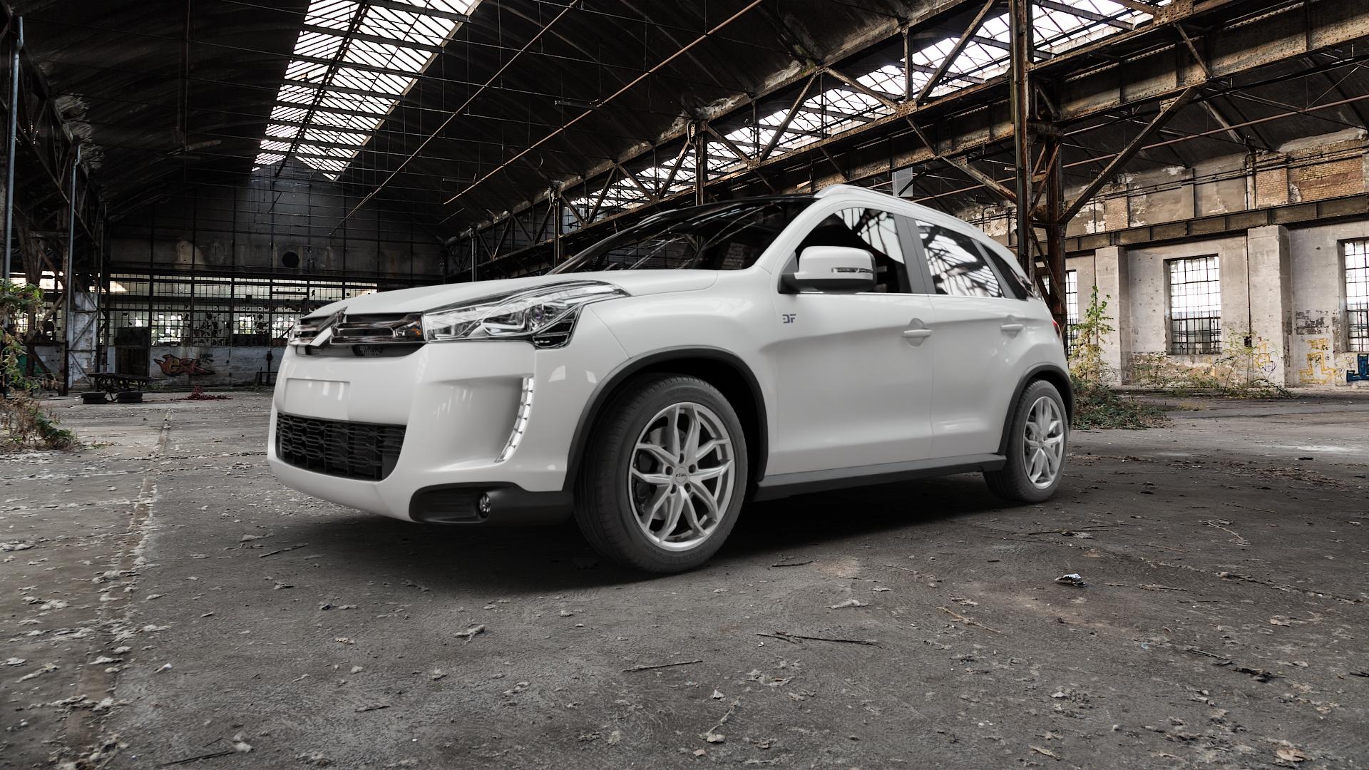 RIAL Lucca polar-silber Felge mit Reifen in 18Zoll Winterfelge Alufelge auf weissem Citroen C4 Aircross ⬇️ mit 15mm Tieferlegung ⬇️ Old Industrial Hall_max5000mm_2022 Frontansicht_1