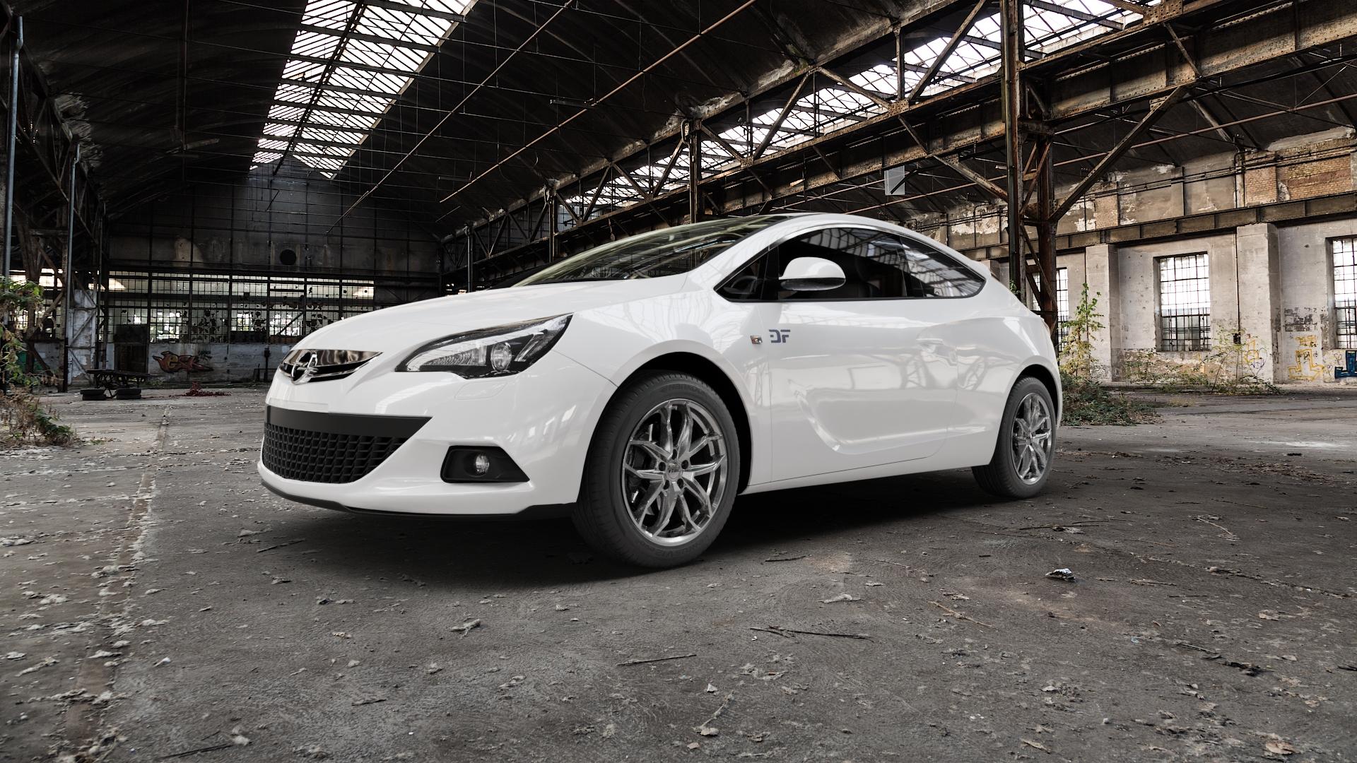 RIAL Lucca polar-silber Felge mit Reifen in 18Zoll Winterfelge Alufelge auf weissem Opel Astra J GTC Typ P-J/SW ⬇️ mit 15mm Tieferlegung ⬇️ Old Industrial Hall_max5000mm_2022 Frontansicht_1