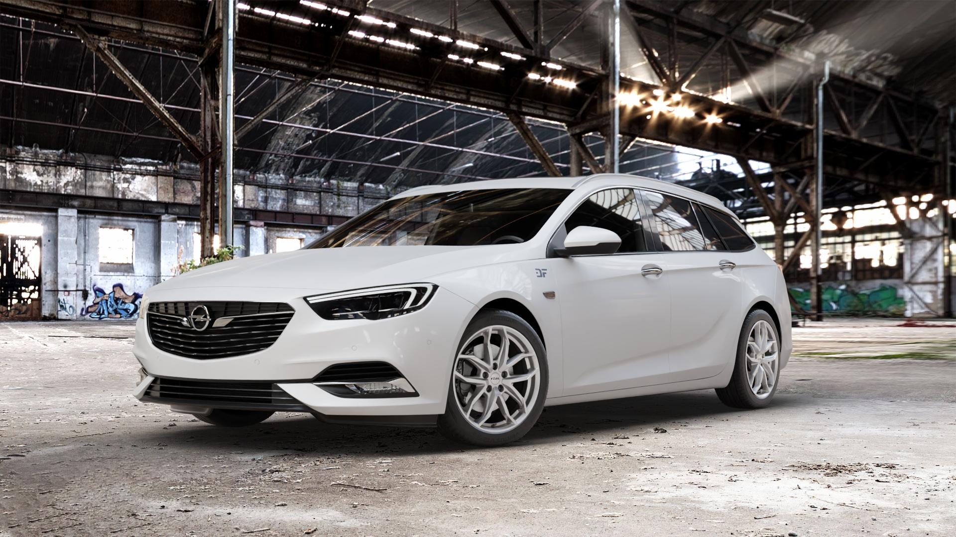 RIAL Lucca polar-silber Felge mit Reifen in 18Zoll Winterfelge Alufelge auf weissem Opel Insignia II Sports Tourer Typ Z-B ⬇️ mit 15mm Tieferlegung ⬇️ Old Industrial Hall_max_5300mm_2024 Frontansicht_1