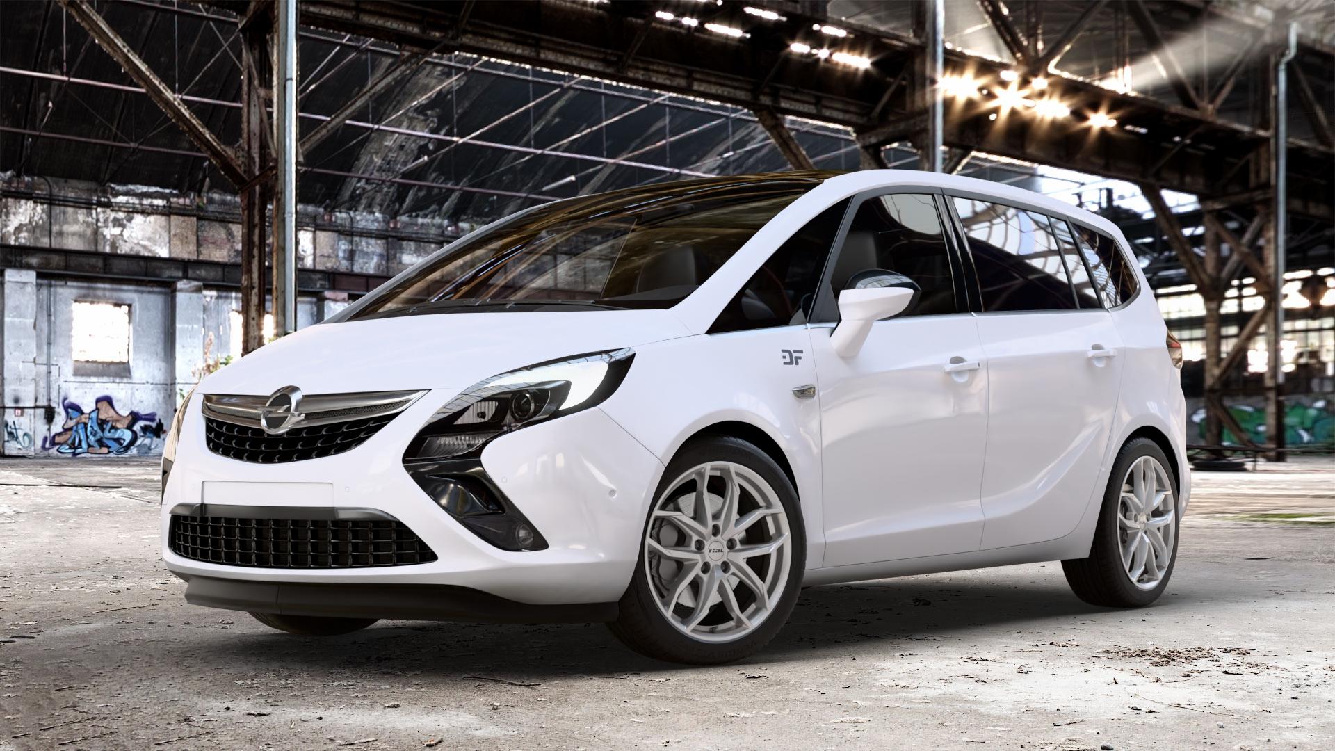RIAL Lucca polar-silber Felge mit Reifen in 18Zoll Winterfelge Alufelge auf weissem Opel Zafira C Tourer ⬇️ mit 15mm Tieferlegung ⬇️ Old Industrial Hall_max_4400mm_2024 Frontansicht_1