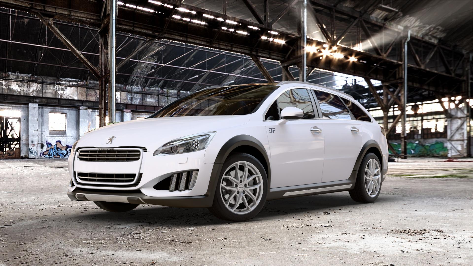 RIAL Lucca polar-silber Felge mit Reifen in 18Zoll Winterfelge Alufelge auf weissem Peugeot 508 Typ 8 RXH Facelift ⬇️ mit 15mm Tieferlegung ⬇️ Old Industrial Hall_max_5300mm_2024 Frontansicht_1