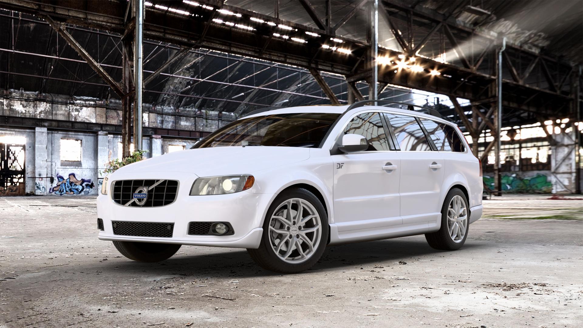 RIAL Lucca polar-silber Felge mit Reifen in 18Zoll Winterfelge Alufelge auf weissem Volvo V70 III Typ B 2,0l 107kW (145 PS) D 100kW (136 1,6l T4 132kW (179 T 149kW (203 D3 120kW (163 DRIVe 80kW (109 84kW (114 D4 133kW (181 ⬇️ mit 15mm Tieferlegung ⬇️ Old Industrial Hall_max_5300mm_2024 Frontansicht_1