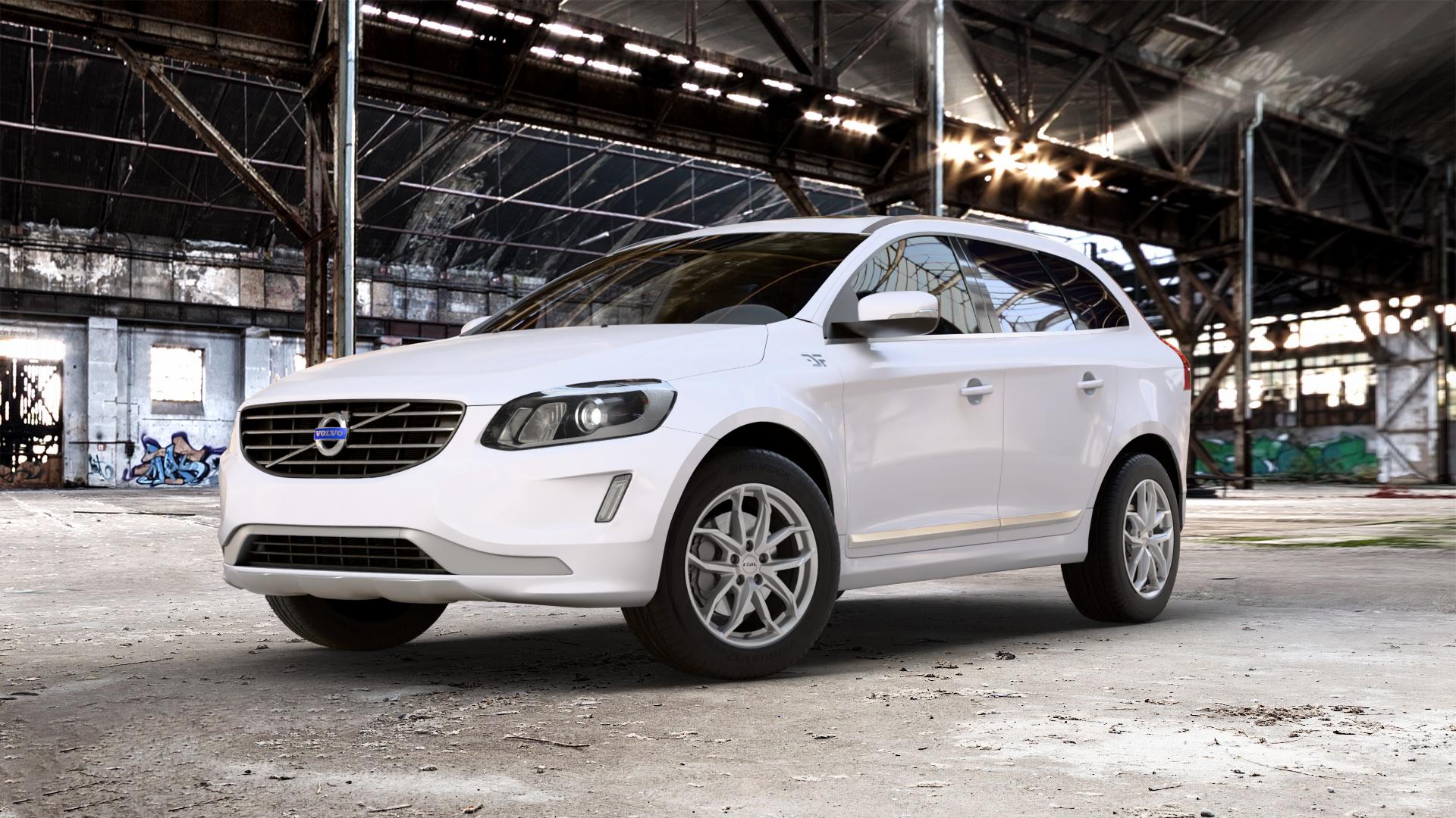 RIAL Lucca polar-silber Felge mit Reifen in 18Zoll Winterfelge Alufelge auf weissem Volvo XC60 Typ D Facelift ⬇️ mit 15mm Tieferlegung ⬇️ Old Industrial Hall_max_5300mm_2024 Frontansicht_1