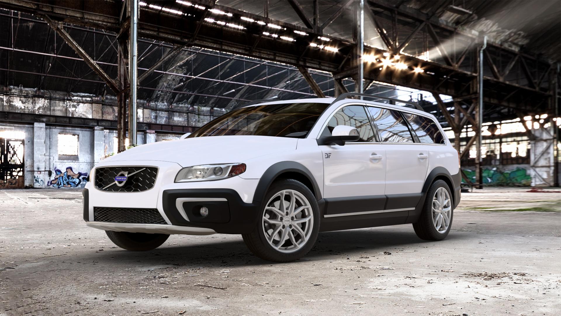 RIAL Lucca polar-silber Felge mit Reifen in 18Zoll Winterfelge Alufelge auf weissem Volvo XC70 II Typ B ⬇️ mit 15mm Tieferlegung ⬇️ Old Industrial Hall_max_5300mm_2024 Frontansicht_1