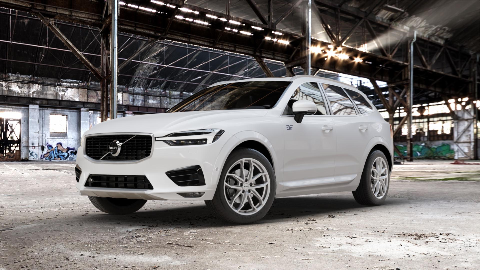 RIAL Lucca polar-silber Felge mit Reifen in 19Zoll Winterfelge Alufelge auf weissem Volvo XC60 Typ U ⬇️ mit 15mm Tieferlegung ⬇️ Old Industrial Hall_max_5300mm_2024 Frontansicht_1