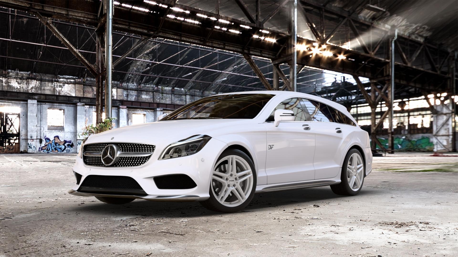 RIAL M10 polar-silber Felge mit Reifen in 18Zoll Winterfelge Alufelge auf weissem Mercedes CLS Typ X218 Shooting Brake 2,1l 250 CDI 150kW (204 PS) 3,0l 350 195kW (265 4Matic 3,5l 225kW (306 4,7l 500 300kW (408 5,5l 63 AMG 410kW (557 4-Matic 43 ⬇️ mit 15mm Tieferlegung ⬇️ Old Industrial Hall_max_5300mm_2024 Frontansicht_1