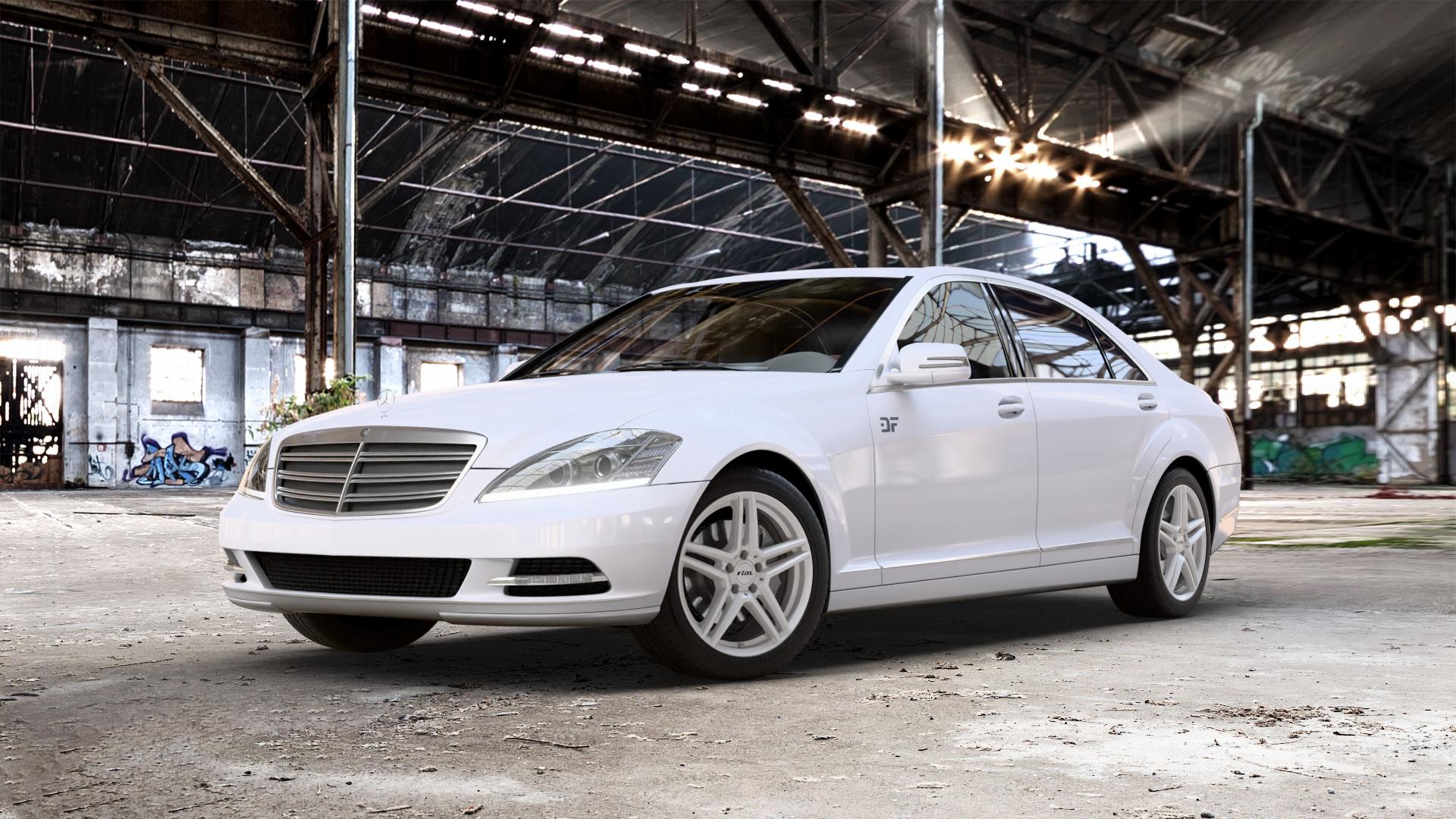RIAL M10 polar-silber Felge mit Reifen in 18Zoll Winterfelge Alufelge auf weissem Mercedes S-Klasse Typ W221 3,5l S 350 200kW (272 PS) 5,5l 500 285kW (387 4,7l 450 250kW (340 3,0l 320 CDI 173kW (235 4,0l 420 235kW (320 6,2l 63 AMG 386kW (525 4 ⬇️ mit 15mm Tieferlegung ⬇️ Old Industrial Hall_max_5300mm_2024 Frontansicht_1