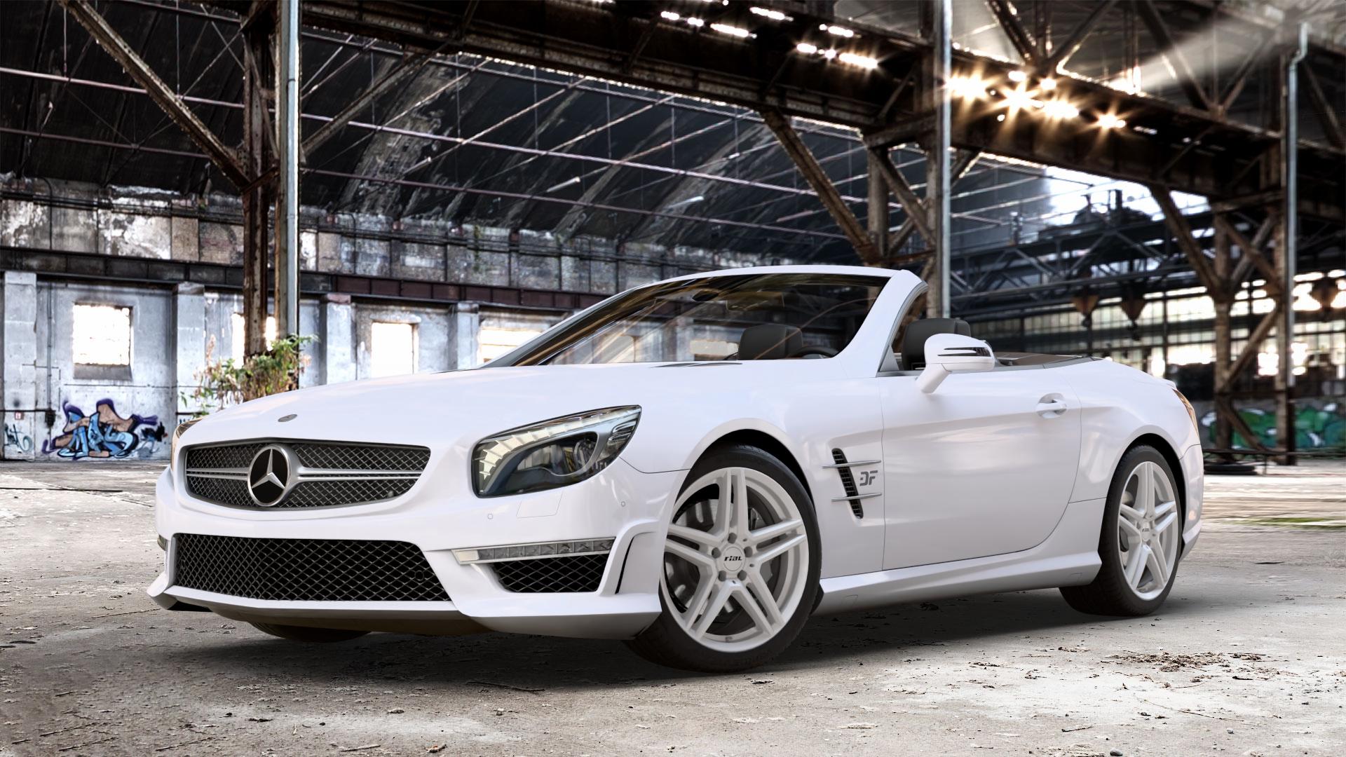 RIAL M10 polar-silber Felge mit Reifen in 18Zoll Winterfelge Alufelge auf weissem Mercedes SL Typ R231 5,5l 63 AMG 395kW (537 PS) 6,0l 65 463kW (630 ⬇️ mit 15mm Tieferlegung ⬇️ Old Industrial Hall_max_4400mm_2024 Frontansicht_1