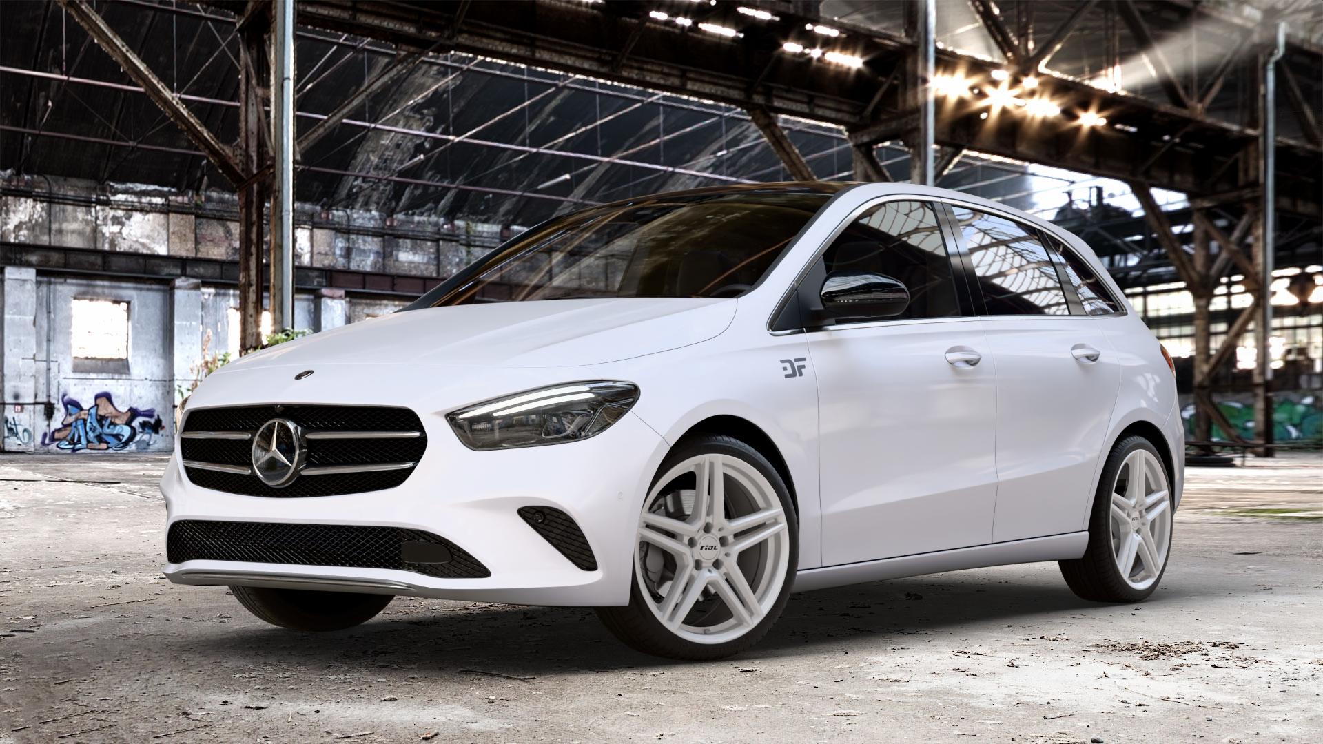 RIAL M10 polar-silber Felge mit Reifen in 19Zoll Winterfelge Alufelge auf weissem Mercedes B-Klasse Typ W247 ⬇️ mit 15mm Tieferlegung ⬇️ Old Industrial Hall_max_4400mm_2024 Frontansicht_1