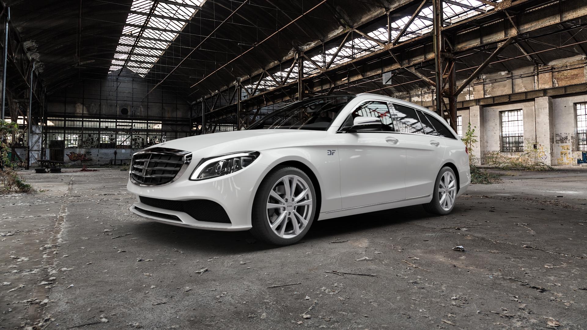 RIAL M12 polar-silber Felge mit Reifen in 18Zoll Winterfelge Alufelge auf weissem Mercedes C-Klasse Typ S205 Kombi Facelift ⬇️ mit 15mm Tieferlegung ⬇️ Old Industrial Hall_max5000mm_2022 Frontansicht_1