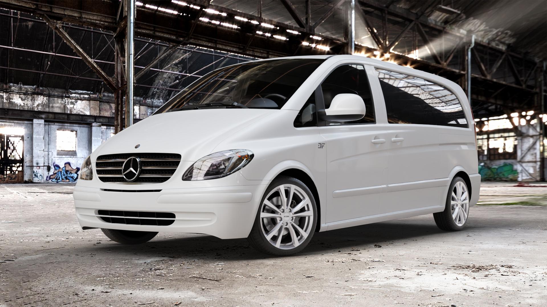 RIAL M12 polar-silber Felge mit Reifen in 19Zoll Winterfelge Alufelge auf weissem Mercedes Vito Bus Typ W639 Viano ⬇️ mit 15mm Tieferlegung ⬇️ Old Industrial Hall_max_5300mm_2024 Frontansicht_1