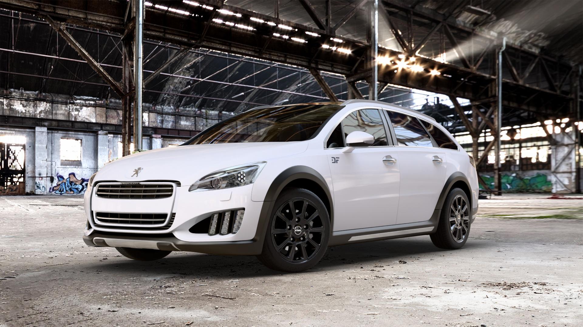 RIAL Transporter 2 diamant-schwarz Felge mit Reifen in 18Zoll Winterfelge Alufelge auf weissem Peugeot 508 Typ 8 RXH Facelift ⬇️ mit 15mm Tieferlegung ⬇️ Old Industrial Hall_max_5300mm_2024 Frontansicht_1