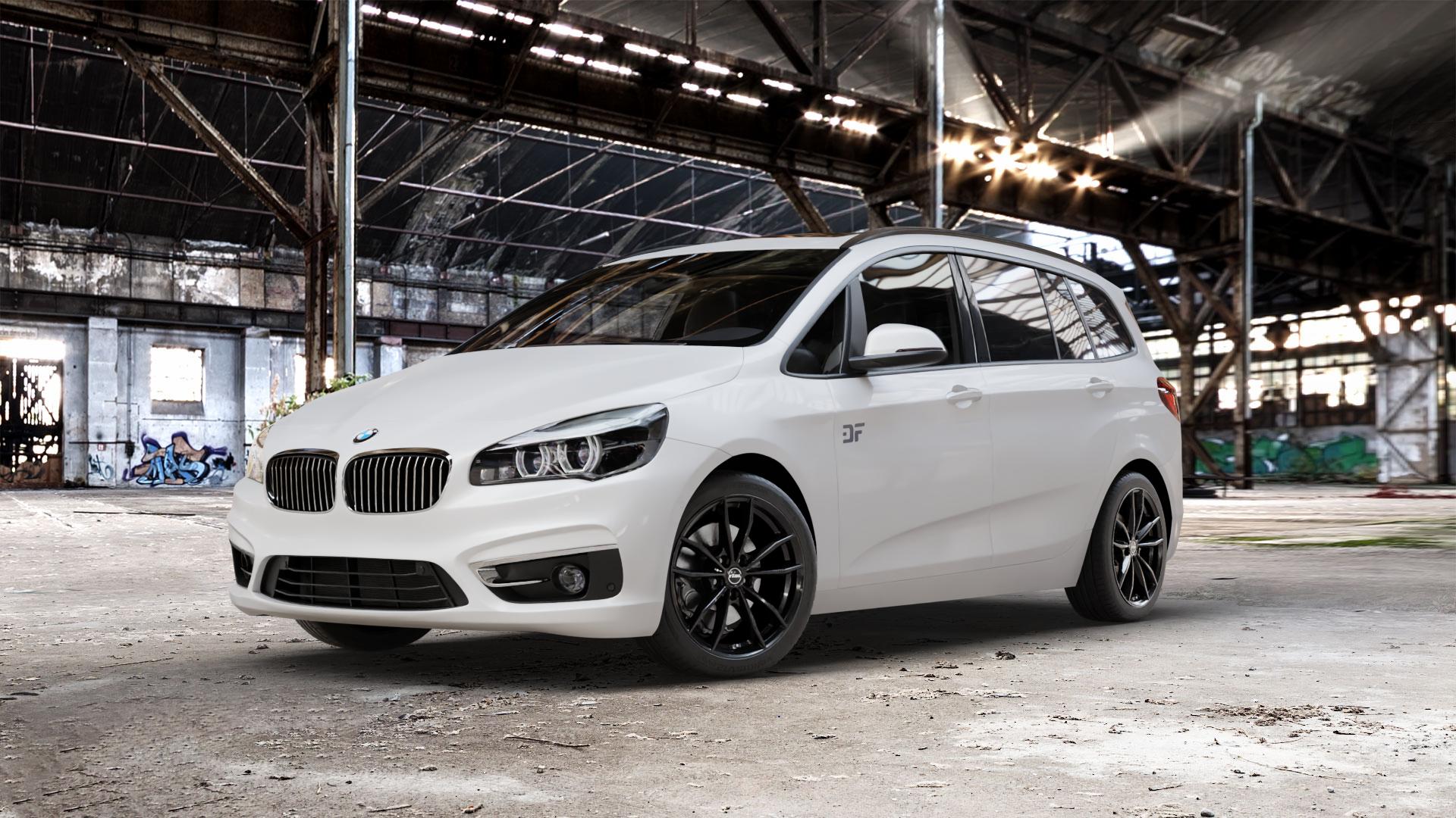 RIAL X12 diamant-schwarz Felge mit Reifen in 18Zoll Winterfelge Alufelge auf weissem BMW 218i Typ UKL-L (F46 Gran Tourer) 220i 216d 218d 220d xDrive 214d 216i F2GT 2er F46 Tourer (UKL-L) (F2GT) Facelift ⬇️ mit 15mm Tieferlegung ⬇️ Old Industrial Hall_max_5300mm_2024 Frontansicht_1