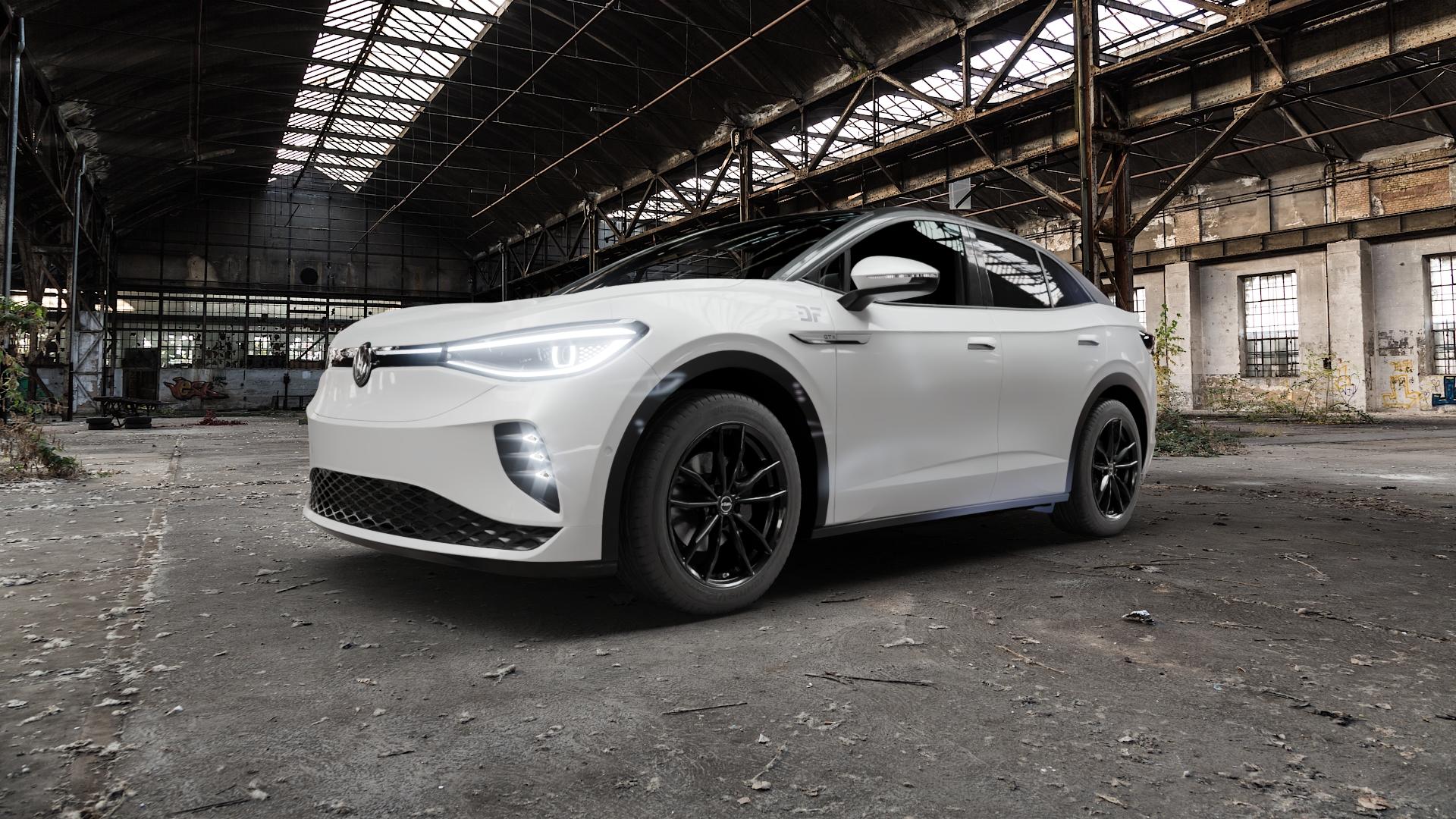 RIAL X12 diamant-schwarz Felge mit Reifen in 19Zoll Winterfelge Alufelge auf weissem Volkswagen (VW) ID.5 0,0l 77kW GTX 4Motion (220kW) (105 PS) ⬇️ mit 15mm Tieferlegung ⬇️ Old Industrial Hall_max5000mm_2022 Frontansicht_1