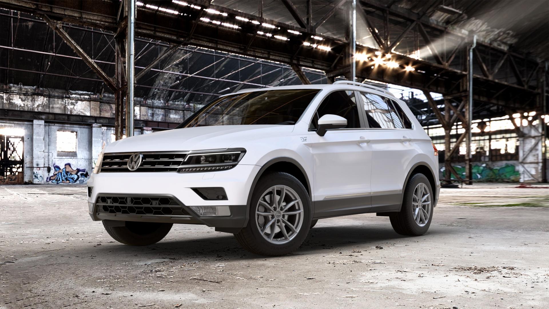 RIAL X12 metal-grey Felge mit Reifen grau in 17Zoll Winterfelge Alufelge auf weissem Volkswagen (VW) Tiguan II Typ 5N 2,0l TSI 4Motion 132kW (179 PS) TDI 110kW (150 1,4l 92kW (125 85kW (116 1,5l 96kW (131 1,6l ⬇️ mit 15mm Tieferlegung ⬇️ Old Industrial Hall_max_5300mm_2024 Frontansicht_1