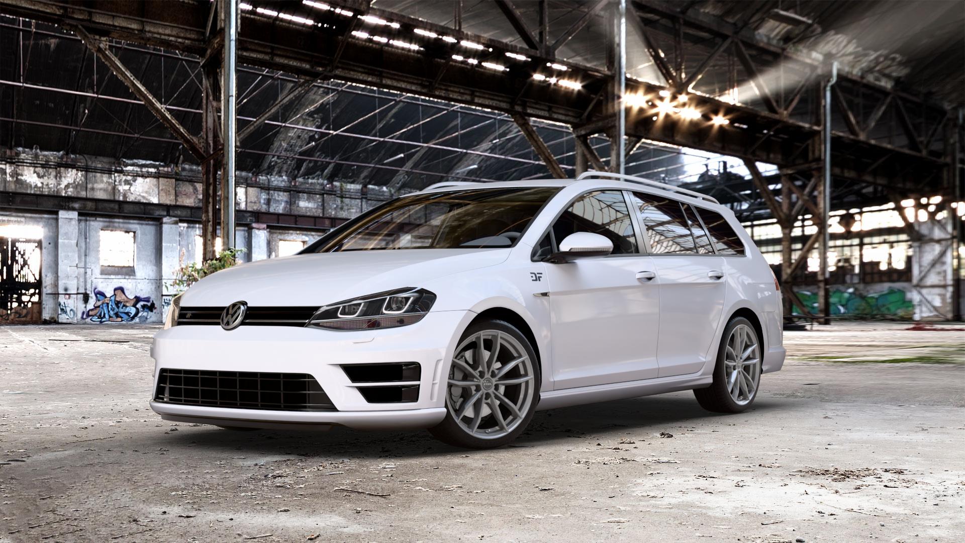 RIAL X12 metal-grey Felge mit Reifen grau in 18Zoll Winterfelge Alufelge auf weissem Volkswagen (VW) Golf 7 Variant 2,0l R 4Motion 221kW (300 PS) Facelift 213kW (290 228kW (310 ⬇️ mit 15mm Tieferlegung ⬇️ Old Industrial Hall_max_5300mm_2024 Frontansicht_1