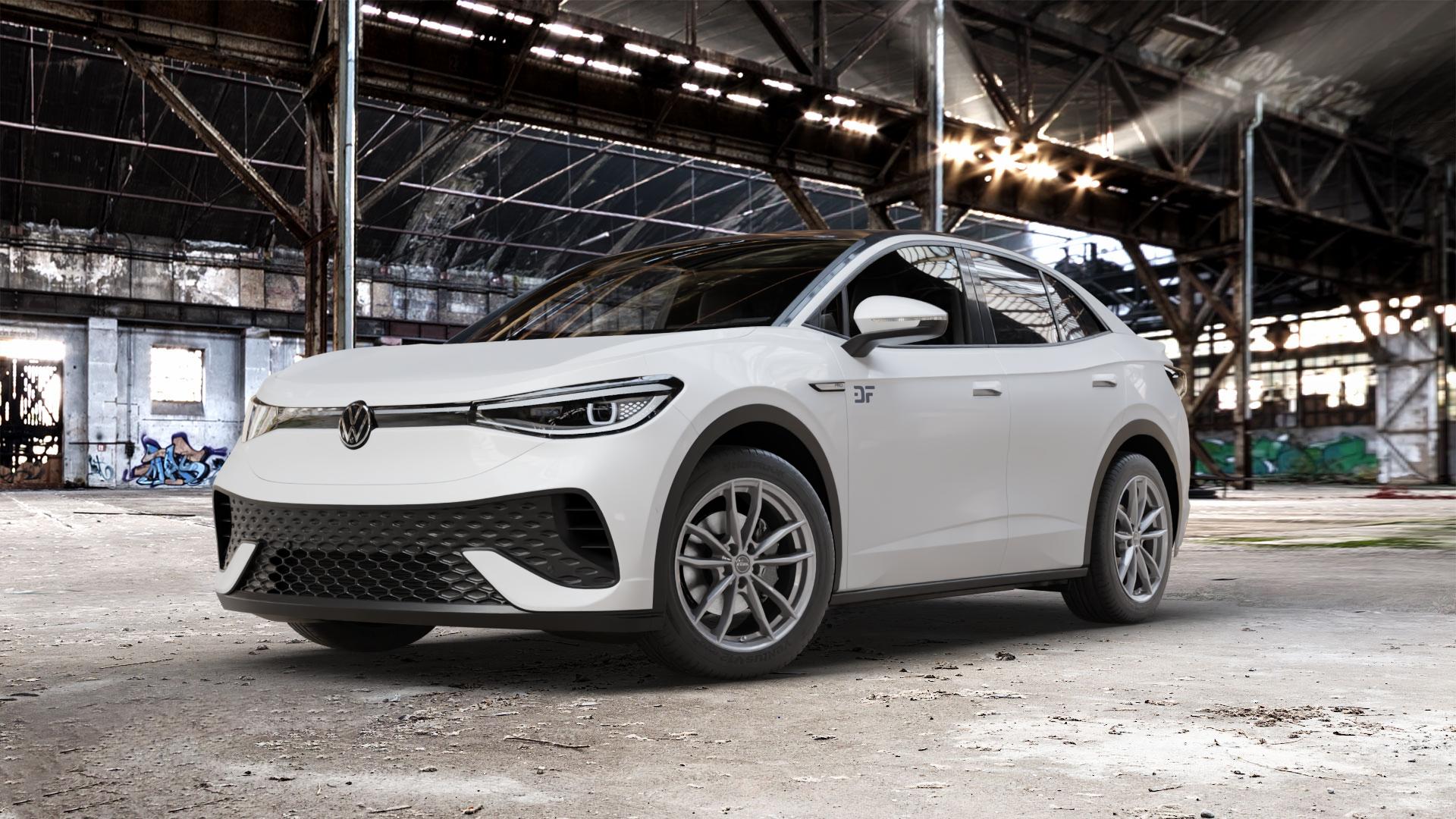 RIAL X12 metal-grey Felge mit Reifen grau in 19Zoll Winterfelge Alufelge auf weissem Volkswagen (VW) ID.5 0,0l 70kW PRO (150kW) (95 PS) (128kW) ⬇️ mit 15mm Tieferlegung ⬇️ Old Industrial Hall_max_5300mm_2024 Frontansicht_1