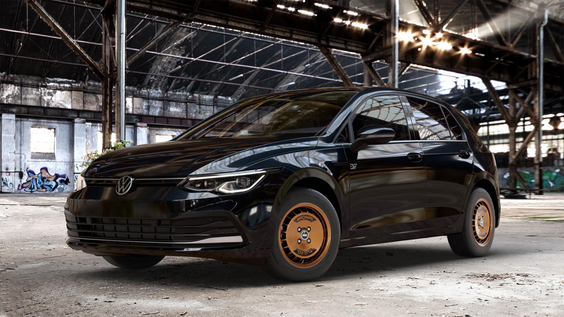 RONAL R10 TURBO COPPER MATT FRONT DIAMOND CUT Felge mit Reifen schwarz bronze in 15Zoll Winterfelge Alufelge auf metallic schwarzem Volkswagen (VW) Golf 8 1,5l TSI 96kW (131 PS) 110kW (150 2,0l TDI 85kW (116 Mild-Hybrid 1,0l 81kW (110 66kW (90 1,4l Hybrid TGI 4Motion 140kW (190 ⬇️ mit 15mm Tieferlegung ⬇️ Old Industrial Hall_max_4400mm_2024 Frontansicht_1
