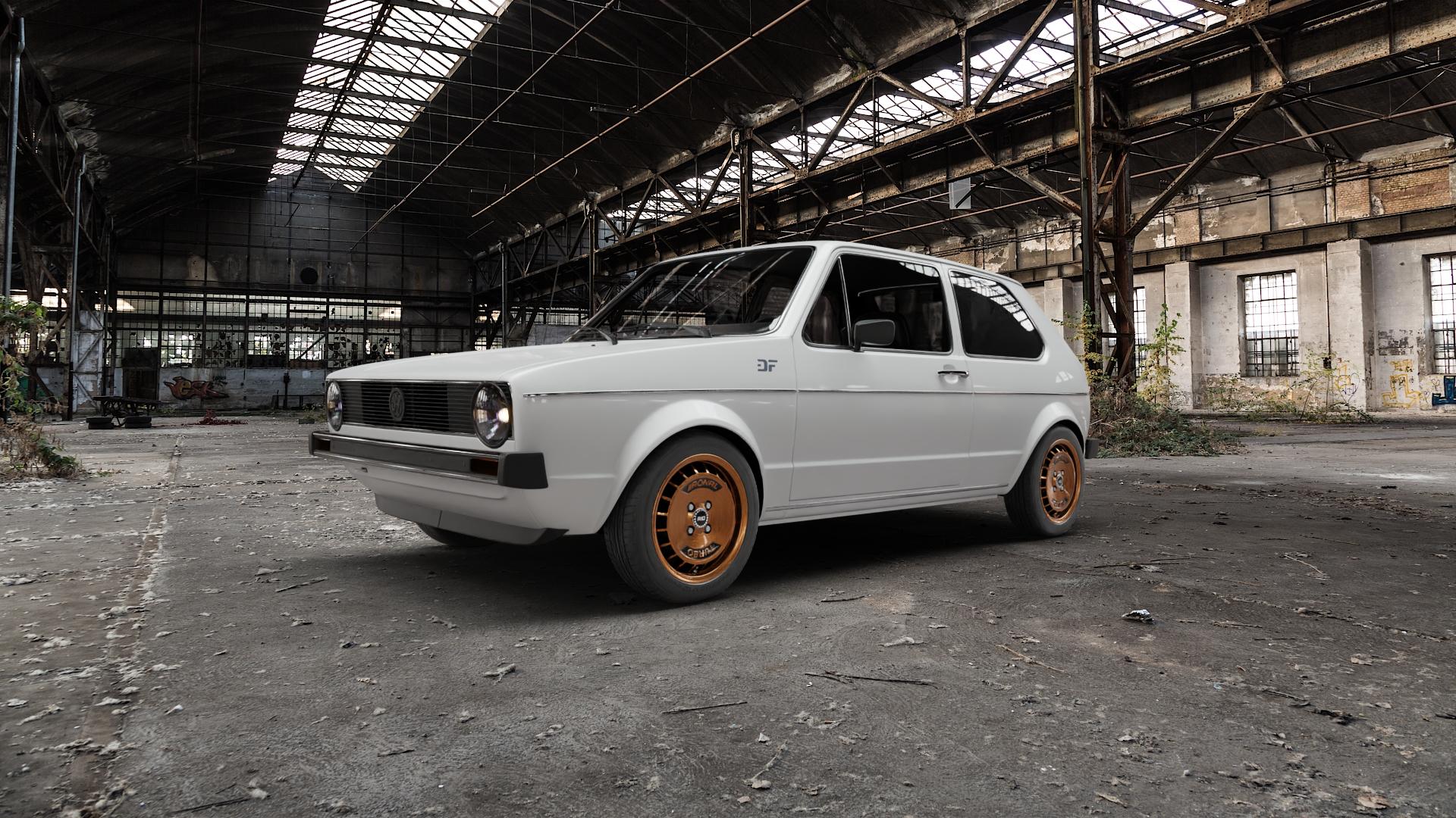 RONAL R10 TURBO COPPER MATT FRONT DIAMOND CUT Felge mit Reifen schwarz bronze in 15Zoll Winterfelge Alufelge auf weissem Volkswagen (VW) Golf 1 Cabrio 1,3l 40kW (54 PS) 1,5l 51kW (69 1,6l 55kW (75 1,8l 66kW (90 53kW (72 70kW (95 72kW (98 ⬇️ mit 15mm Tieferlegung ⬇️ Old Industrial Hall_max5000mm_2022 Frontansicht_1