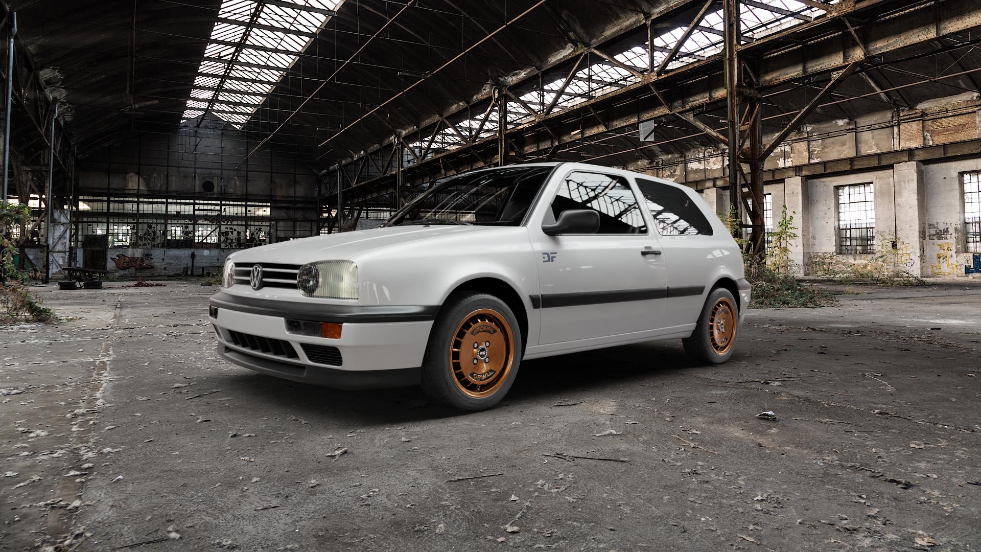RONAL R10 TURBO COPPER MATT FRONT DIAMOND CUT Felge mit Reifen schwarz bronze in 15Zoll Winterfelge Alufelge auf weissem Volkswagen (VW) Golf 3 Variant Cabrio ⬇️ mit 15mm Tieferlegung ⬇️ Old Industrial Hall_max5000mm_2022 Frontansicht_1