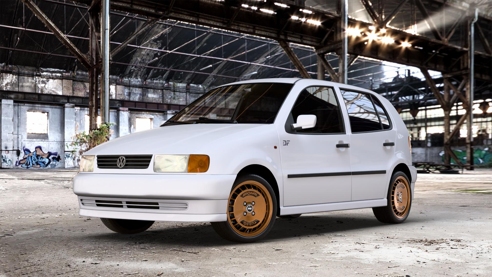 RONAL R10 TURBO COPPER MATT FRONT DIAMOND CUT Felge mit Reifen schwarz bronze in 15Zoll Winterfelge Alufelge auf weissem Volkswagen (VW) Polo III Typ 6N Classic 6N2 Variant 6NF LKW ⬇️ mit 15mm Tieferlegung ⬇️ Old Industrial Hall_max_4400mm_2024 Frontansicht_1