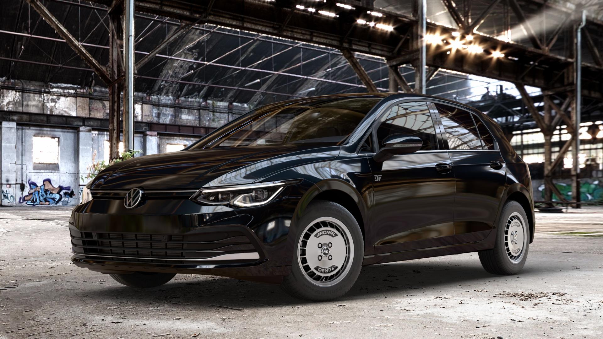 RONAL R10 TURBO SCHWARZ FRONTKOPIERT Felge mit Reifen silber in 15Zoll Winterfelge Alufelge auf metallic schwarzem Volkswagen (VW) Golf 8 1,5l TSI 96kW (131 PS) 110kW (150 2,0l TDI 85kW (116 Mild-Hybrid 1,0l 81kW (110 66kW (90 1,4l Hybrid TGI 4Motion 140kW (190 ⬇️ mit 15mm Tieferlegung ⬇️ Old Industrial Hall_max_4400mm_2024 Frontansicht_1