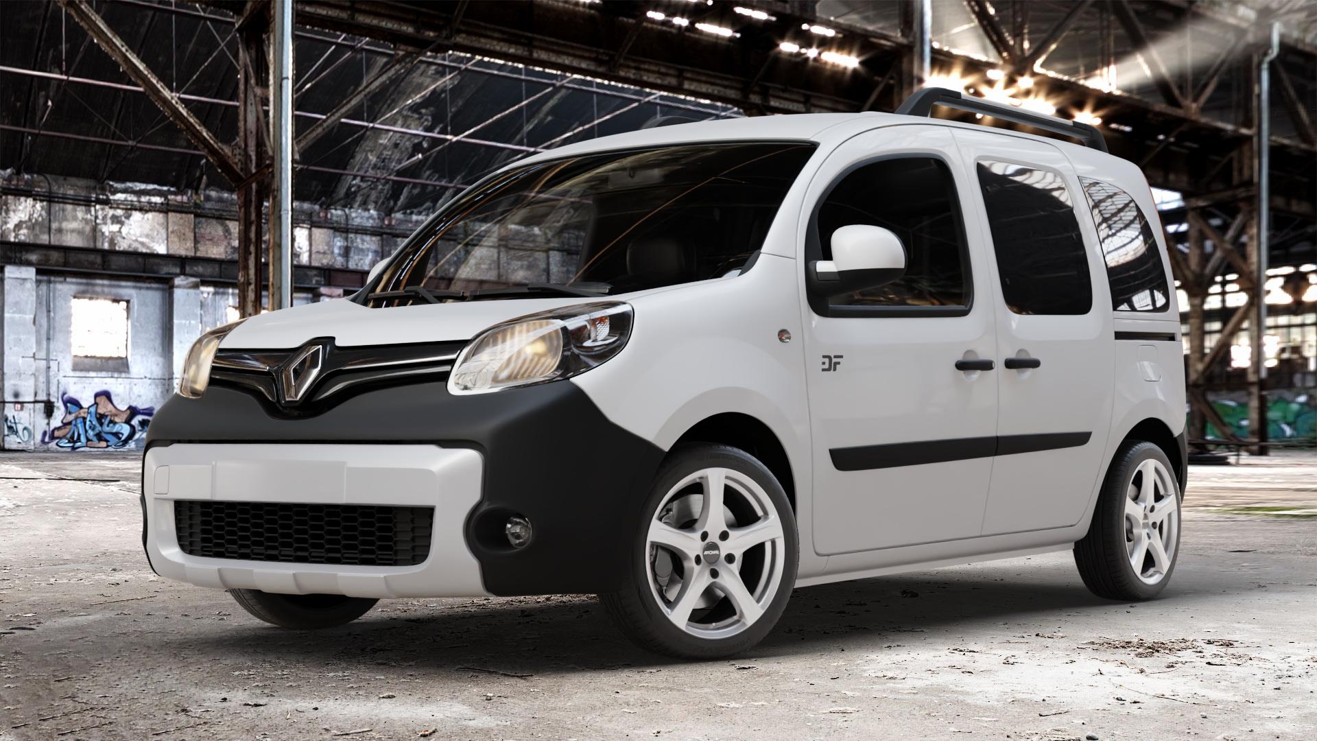 RONAL R42 KRISTALLSILBER Felge mit Reifen in 17Zoll Winterfelge Alufelge auf weissem Renault Kangoo II Typ W Rapid FW BeBop Facelift (13->) Maxi ⬇️ mit 15mm Tieferlegung ⬇️ Old Industrial Hall_max_4400mm_2024 Frontansicht_1