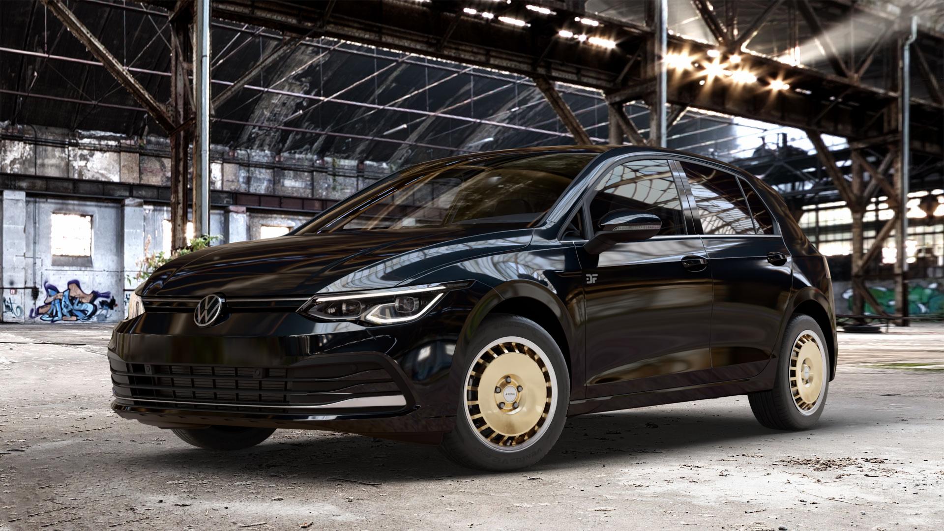 RONAL R50 AERO RACING GOLD HORNKOPIERT Felge mit Reifen silber mehrfarbig in 16Zoll Winterfelge Alufelge auf metallic schwarzem Volkswagen (VW) Golf 8 1,5l TSI 96kW (131 PS) 110kW (150 2,0l TDI 85kW (116 Mild-Hybrid 1,0l 81kW (110 66kW (90 1,4l Hybrid TGI 4Motion 140kW (190 ⬇️ mit 15mm Tieferlegung ⬇️ Old Industrial Hall_max_4400mm_2024 Frontansicht_1