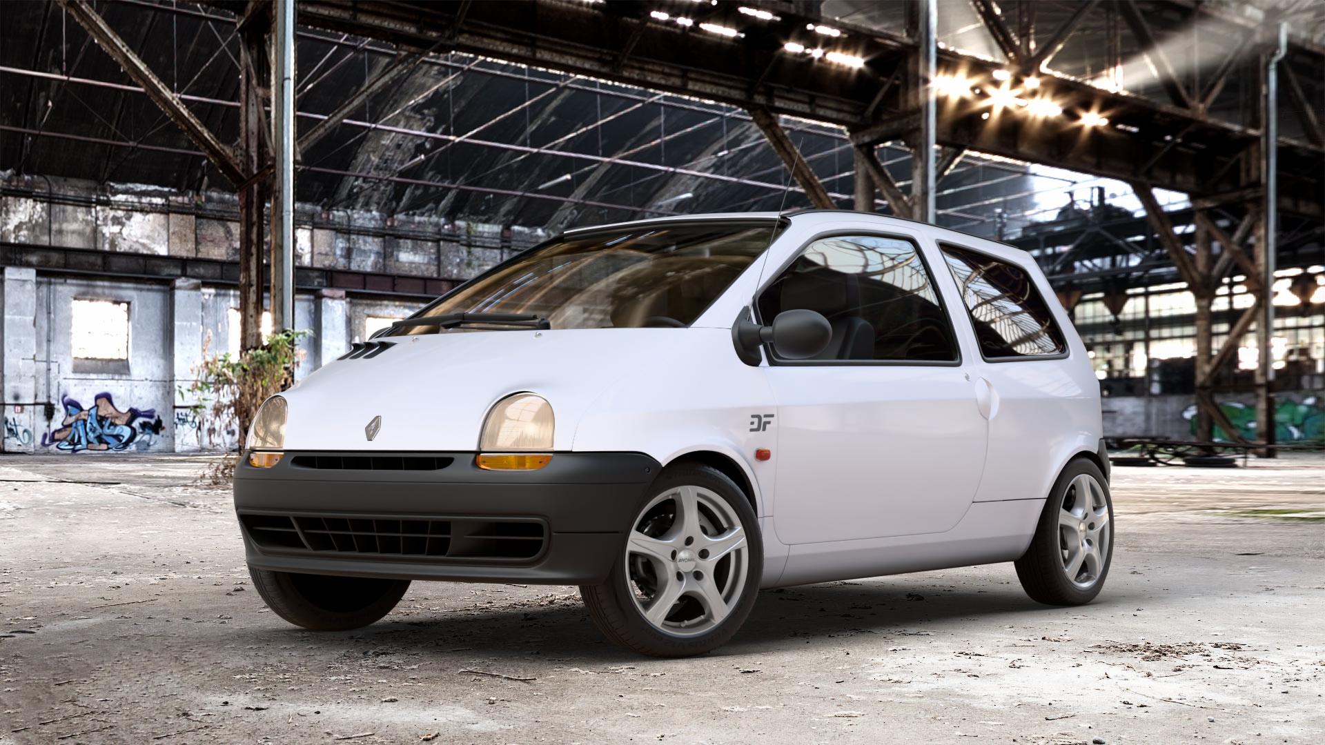 RONAL R56 KRISTALLSILBER Felge mit Reifen in 15Zoll Winterfelge Alufelge auf weissen Renault Twingo I Typ C06 ⬇️ mit 15mm Tieferlegung ⬇️ Old Industrial Hall_max_4400mm_2024 Frontansicht_1