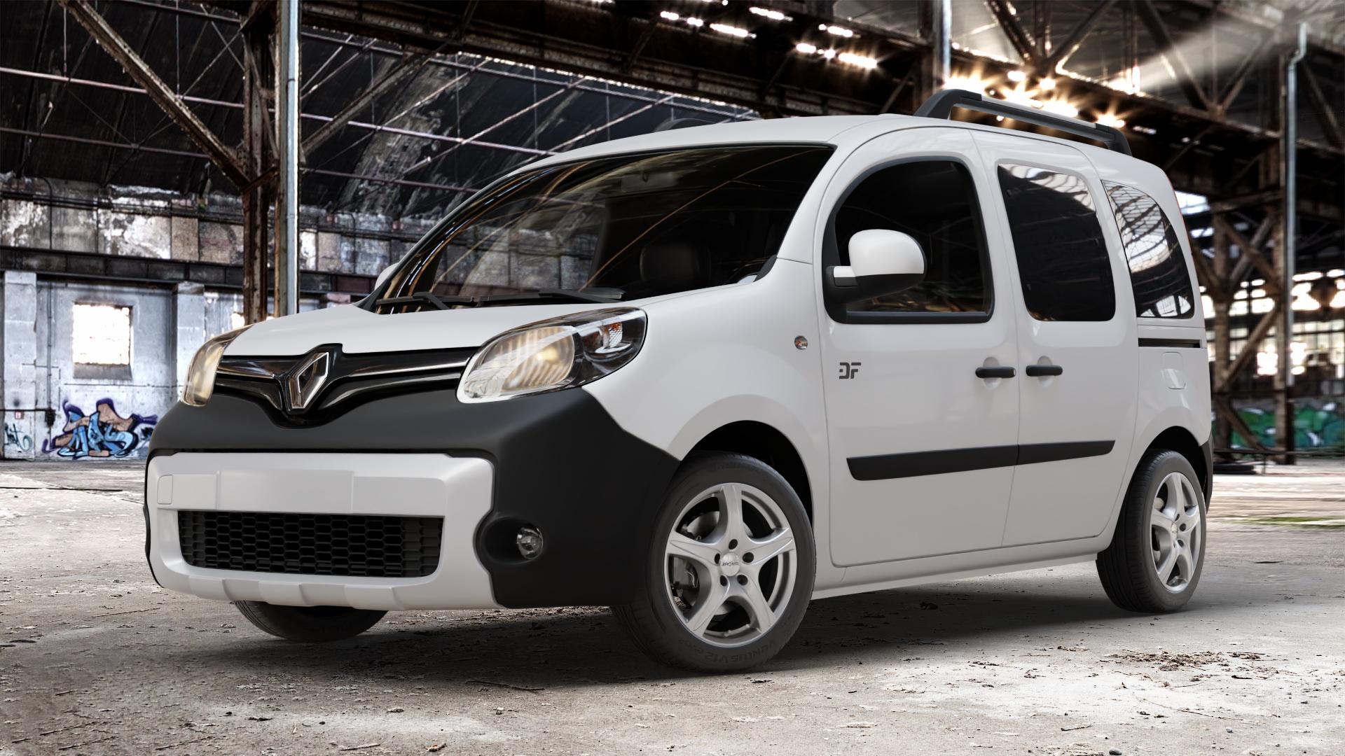 RONAL R56 KRISTALLSILBER Felge mit Reifen in 16Zoll Winterfelge Alufelge auf weissem Renault Kangoo II Typ W Rapid FW BeBop Facelift (13->) Maxi ⬇️ mit 15mm Tieferlegung ⬇️ Old Industrial Hall_max_4400mm_2024 Frontansicht_1