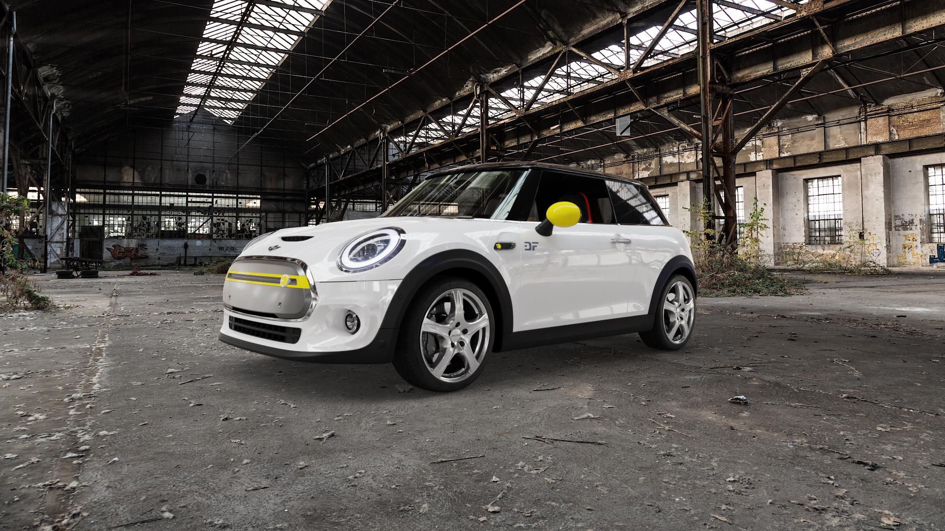 RONAL R56 KRISTALLSILBER Felge mit Reifen in 17Zoll Winterfelge Alufelge auf weissem Mini F56 Typ FML2E (3-Türer Limousine) 0,0l Cooper SE 75kW (102 PS) ⬇️ mit 15mm Tieferlegung ⬇️ Old Industrial Hall_max5000mm_2022 Frontansicht_1