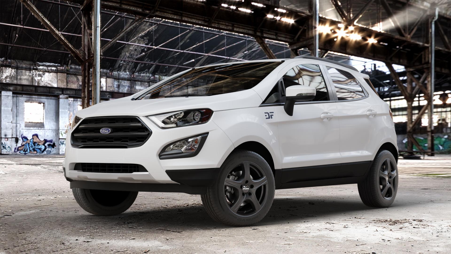RONAL R56 MATTSCHWARZ Felge mit Reifen in 16Zoll Winterfelge Alufelge auf weissem Ford EcoSport Typ JK8 Facelift ⬇️ mit 15mm Tieferlegung ⬇️ Old Industrial Hall_max_4400mm_2024 Frontansicht_1