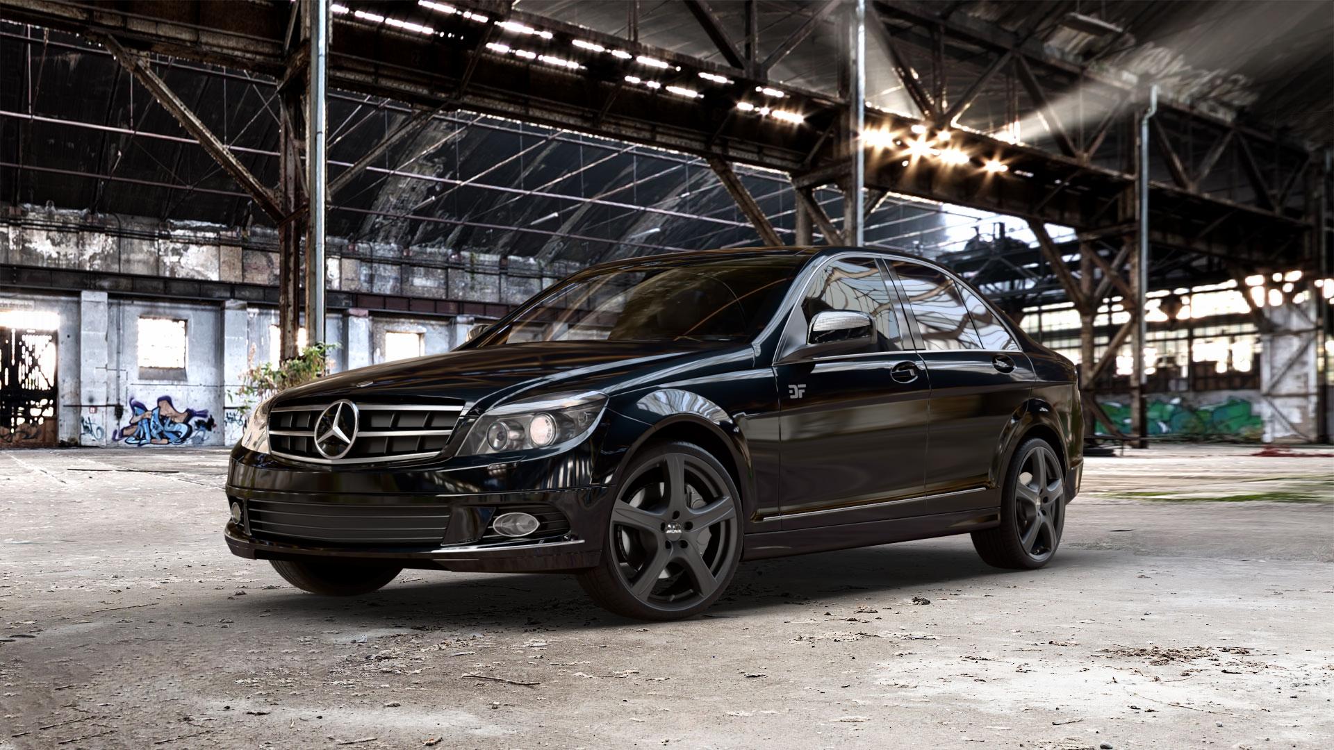 RONAL R56 MATTSCHWARZ Felge mit Reifen in 19Zoll Winterfelge Alufelge auf schwarzem metallic Mercedes C-Klasse Typ W204 Limousine ⬇️ mit 15mm Tieferlegung ⬇️ Old Industrial Hall_max_5300mm_2024 Frontansicht_1