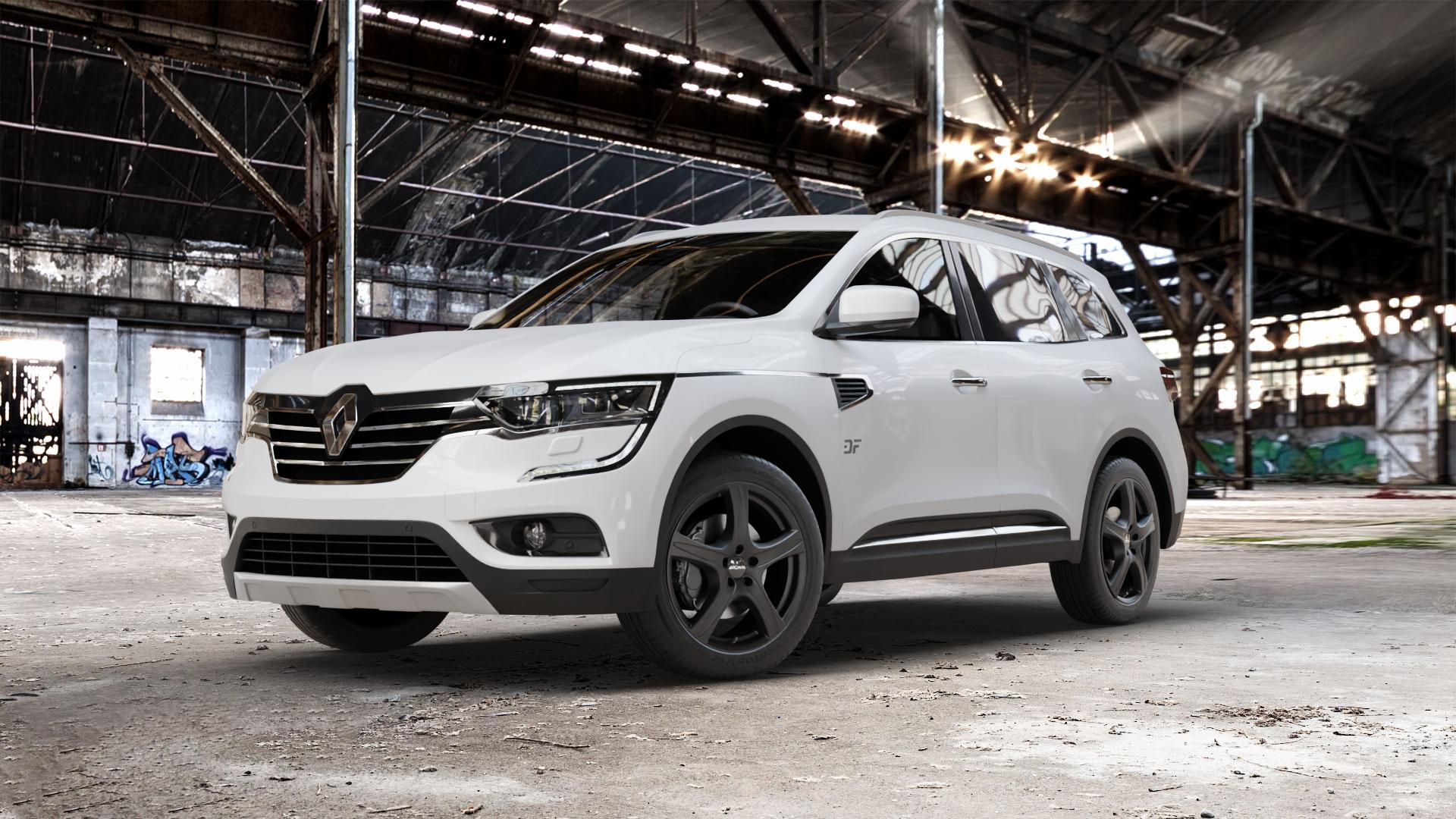RONAL R56 MATTSCHWARZ Felge mit Reifen in 19Zoll Winterfelge Alufelge auf weissem Renault Koleos II Typ RZG ⬇️ mit 15mm Tieferlegung ⬇️ Old Industrial Hall_max_5300mm_2024 Frontansicht_1
