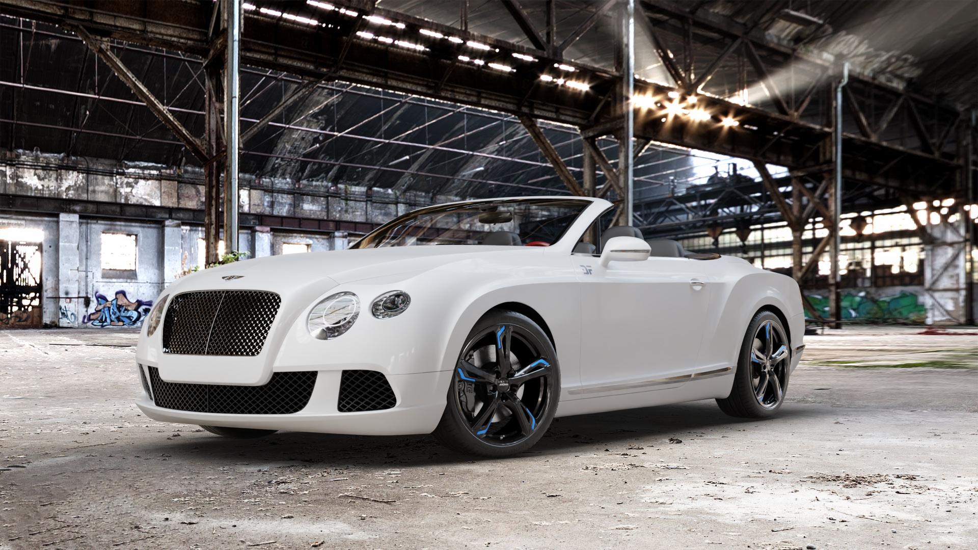 RONAL R62 BLUE JETBLACK Felge mit Reifen schwarz blau mehrfarbig in 20Zoll Winterfelge Alufelge auf weissem Bentley Continental GTC Typ 3W ⬇️ mit 15mm Tieferlegung ⬇️ Old Industrial Hall_max_5300mm_2024 Frontansicht_1