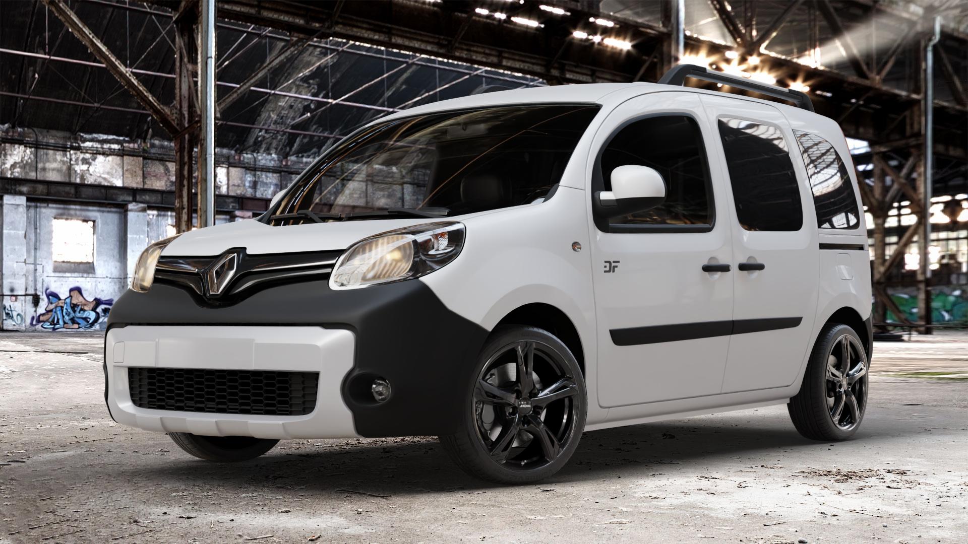 RONAL R62 JETBLACK Felge mit Reifen schwarz in 18Zoll Winterfelge Alufelge auf weissem Renault Kangoo II Typ W Rapid FW BeBop Facelift (13->) Maxi ⬇️ mit 15mm Tieferlegung ⬇️ Old Industrial Hall_max_4400mm_2024 Frontansicht_1