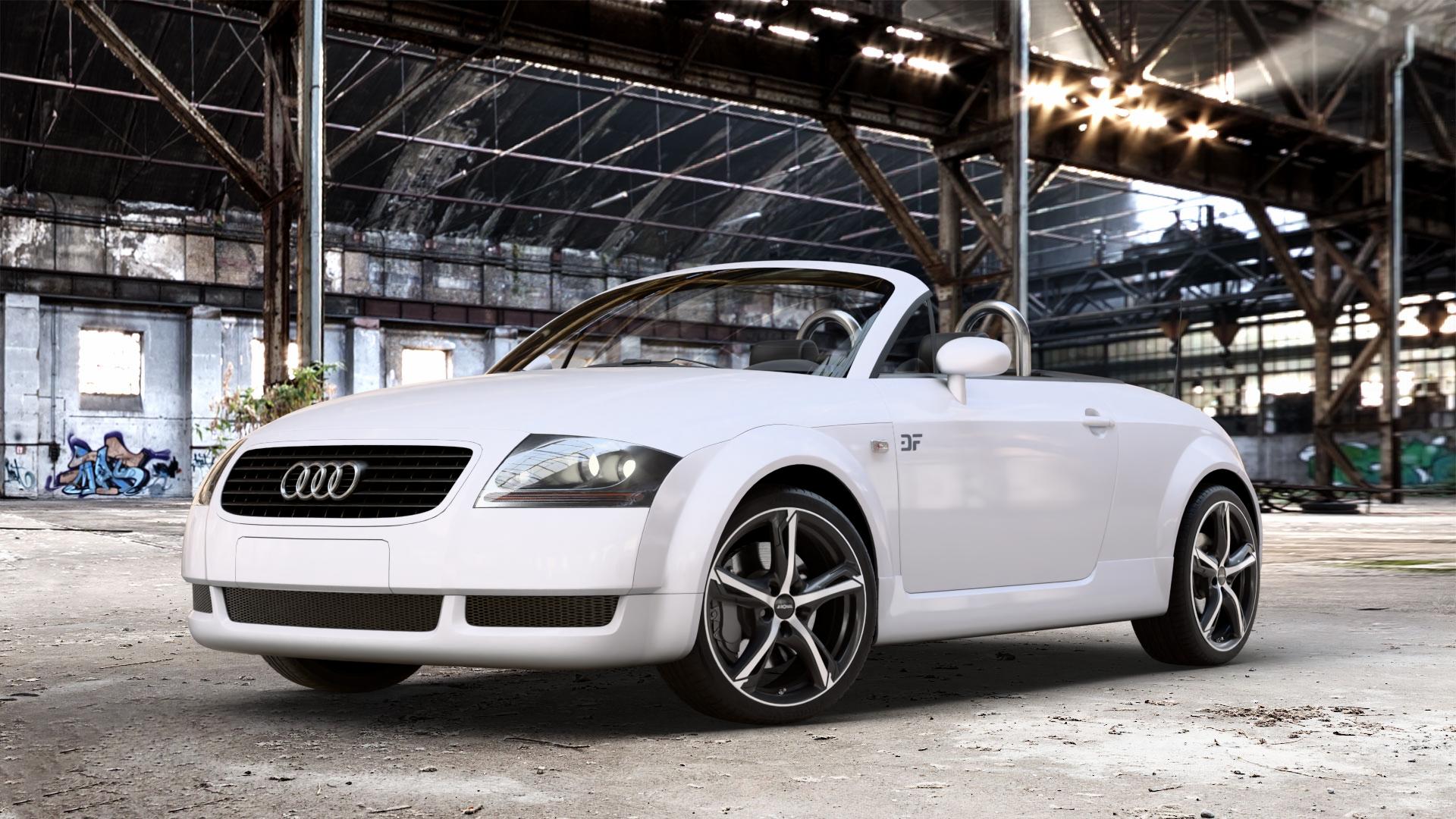 RONAL R62 JETBLACK MATT FRONTKOPIERT Felge mit Reifen silber schwarz mehrfarbig in 18Zoll Winterfelge Alufelge auf weissem Audi TT I Typ 8N (Roadster) 1,8l T 110kW (150 PS) 120kW (163 132kW (179 140kW (190 quattro 165kW (224 3,2l VR6 184kW (250 ⬇️ mit 15mm Tieferlegung ⬇️ Old Industrial Hall_max_4400mm_2024 Frontansicht_1