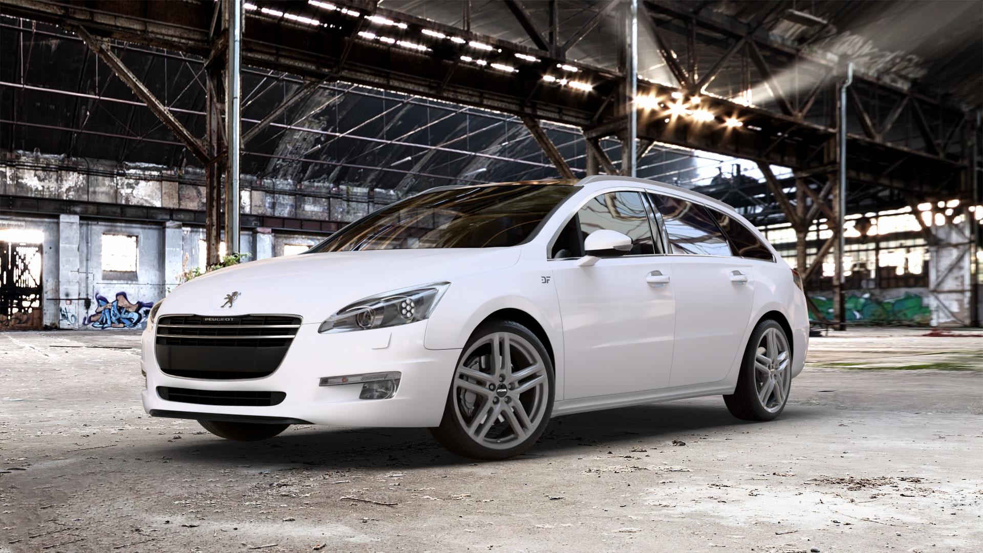 RONAL R65 CERIUM GREY Felge mit Reifen grau anthrazit in 19Zoll Winterfelge Alufelge auf weissem Peugeot 508 Typ 8 SW ⬇️ mit 15mm Tieferlegung ⬇️ Old Industrial Hall_max_5300mm_2024 Frontansicht_1