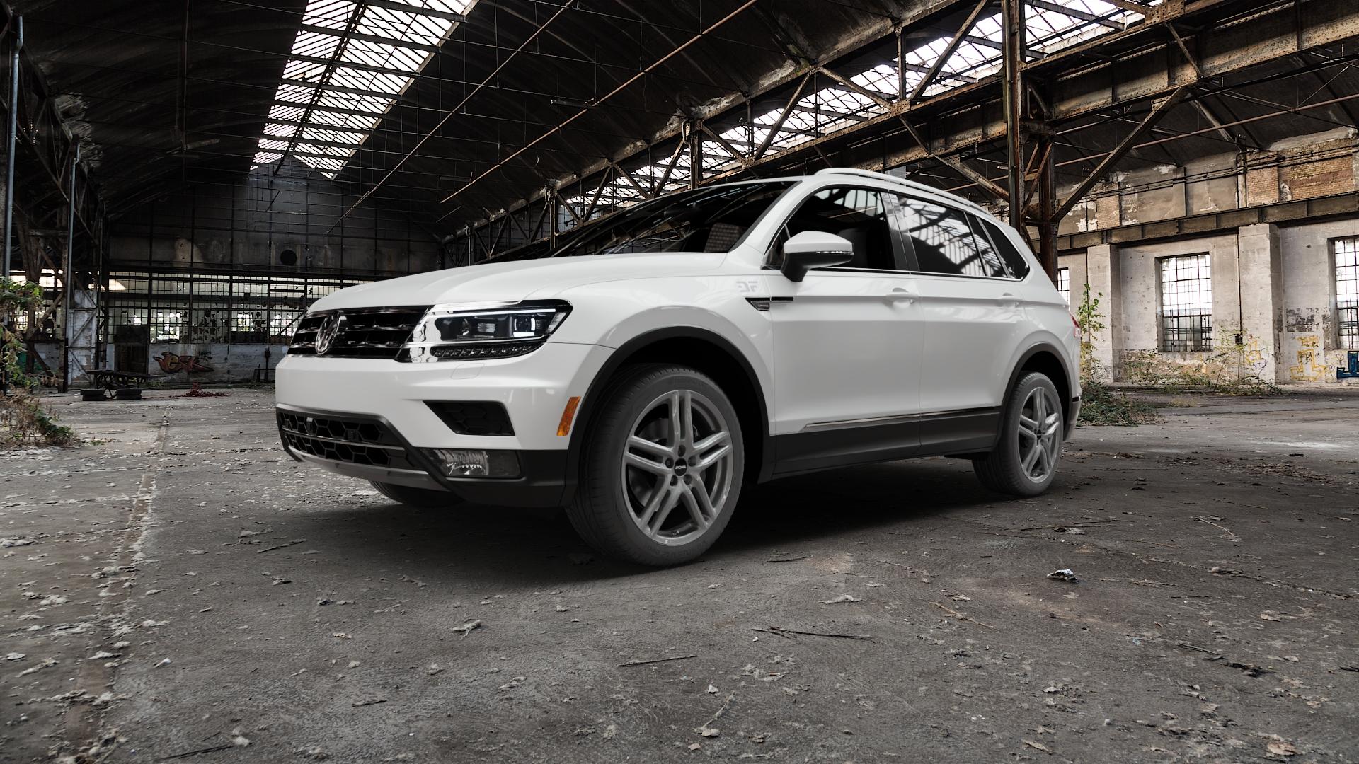 RONAL R65 CERIUM GREY Felge mit Reifen grau anthrazit in 19Zoll Winterfelge Alufelge auf weissem Volkswagen (VW) Tiguan II Typ 5N Allspace ⬇️ mit 15mm Tieferlegung ⬇️ Old Industrial Hall_max5000mm_2022 Frontansicht_1