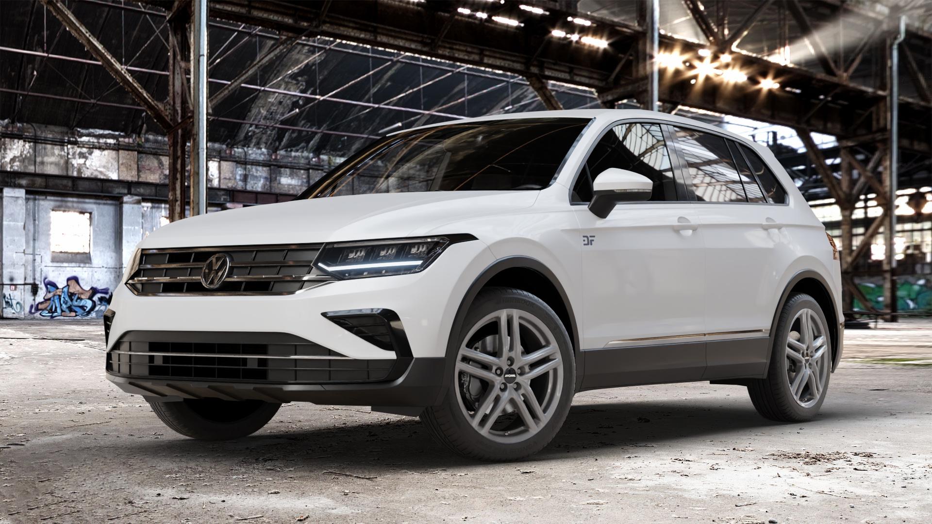 RONAL R65 CERIUM GREY Felge mit Reifen grau anthrazit in 19Zoll Winterfelge Alufelge auf weissem Volkswagen (VW) Tiguan II Typ 5N Facelift ⬇️ mit 15mm Tieferlegung ⬇️ Old Industrial Hall_max_4400mm_2024 Frontansicht_1