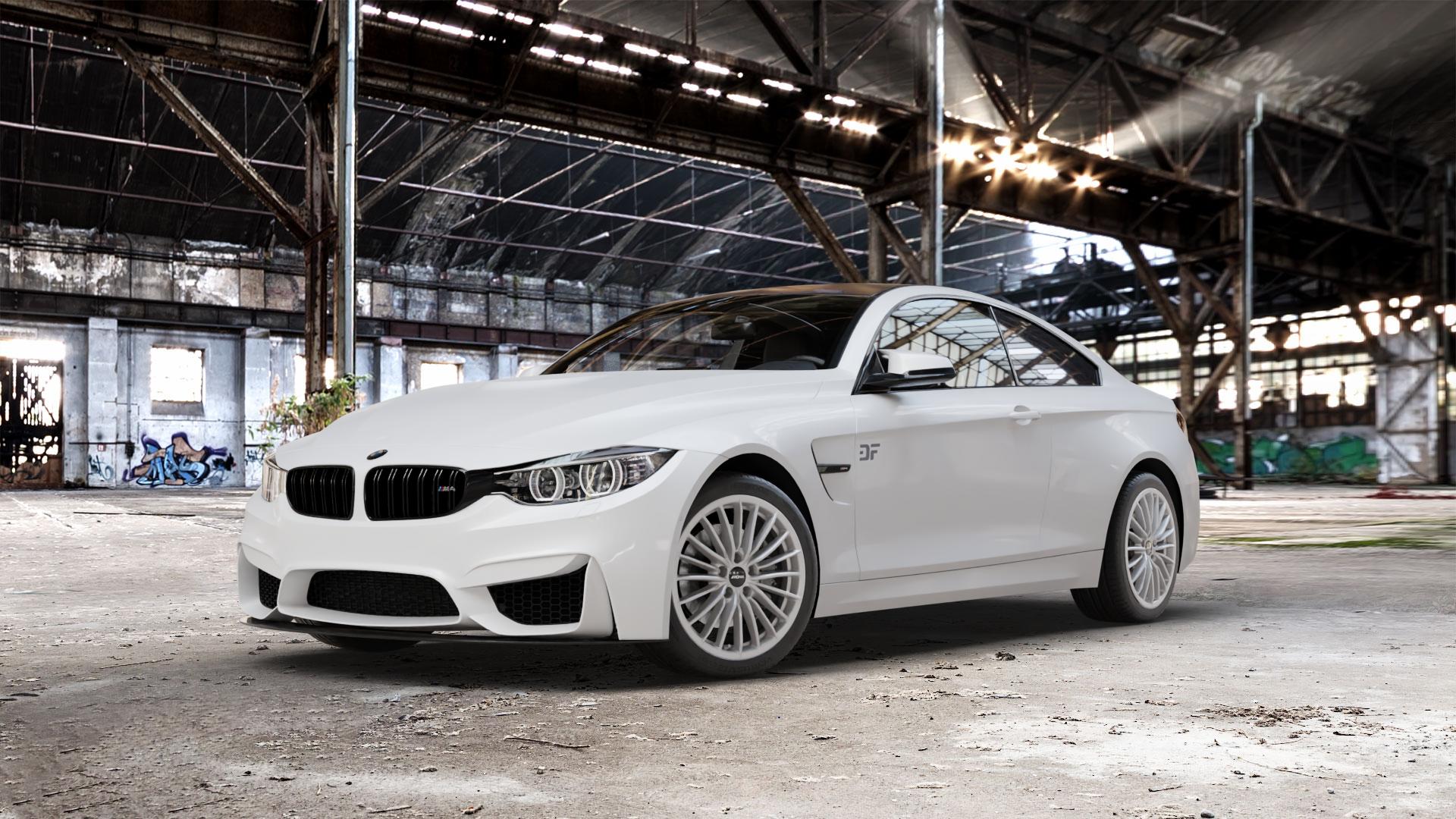 RONAL R68 HYPER GREY Felge mit Reifen grau silber in 18Zoll Winterfelge Alufelge auf weissem BMW M4 CS Typ F82 3,0l 338kW (460 PS) (Coupe) ⬇️ mit 15mm Tieferlegung ⬇️ Old Industrial Hall_max_5300mm_2024 Frontansicht_1