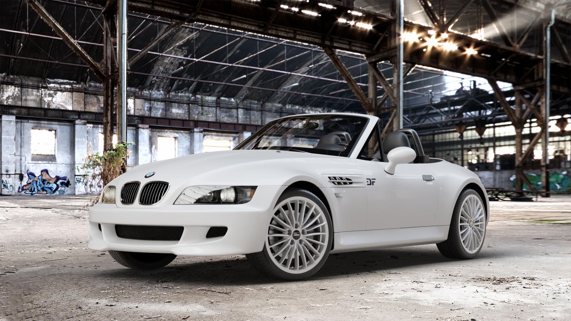 RONAL R68 HYPER GREY Felge mit Reifen grau silber in 18Zoll Winterfelge Alufelge auf weissem BMW Z3 Roadster Typ E36/7(S) (R/C) ⬇️ mit 15mm Tieferlegung ⬇️ Old Industrial Hall_max_4400mm_2024 Frontansicht_1