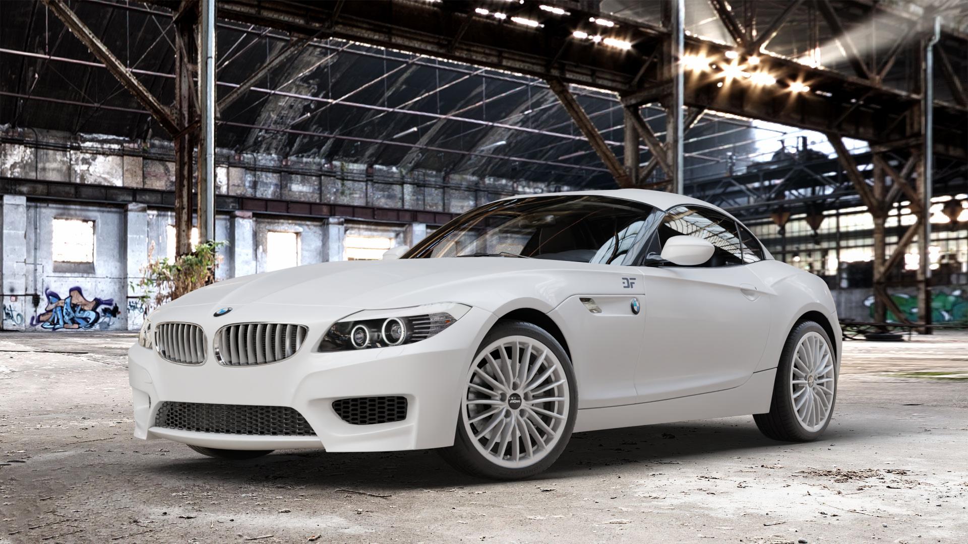 RONAL R68 HYPER GREY Felge mit Reifen grau silber in 18Zoll Winterfelge Alufelge auf weissem BMW Z4 Roadster Typ E89 (Z89, ZR) ⬇️ mit 15mm Tieferlegung ⬇️ Old Industrial Hall_max_4400mm_2024 Frontansicht_1