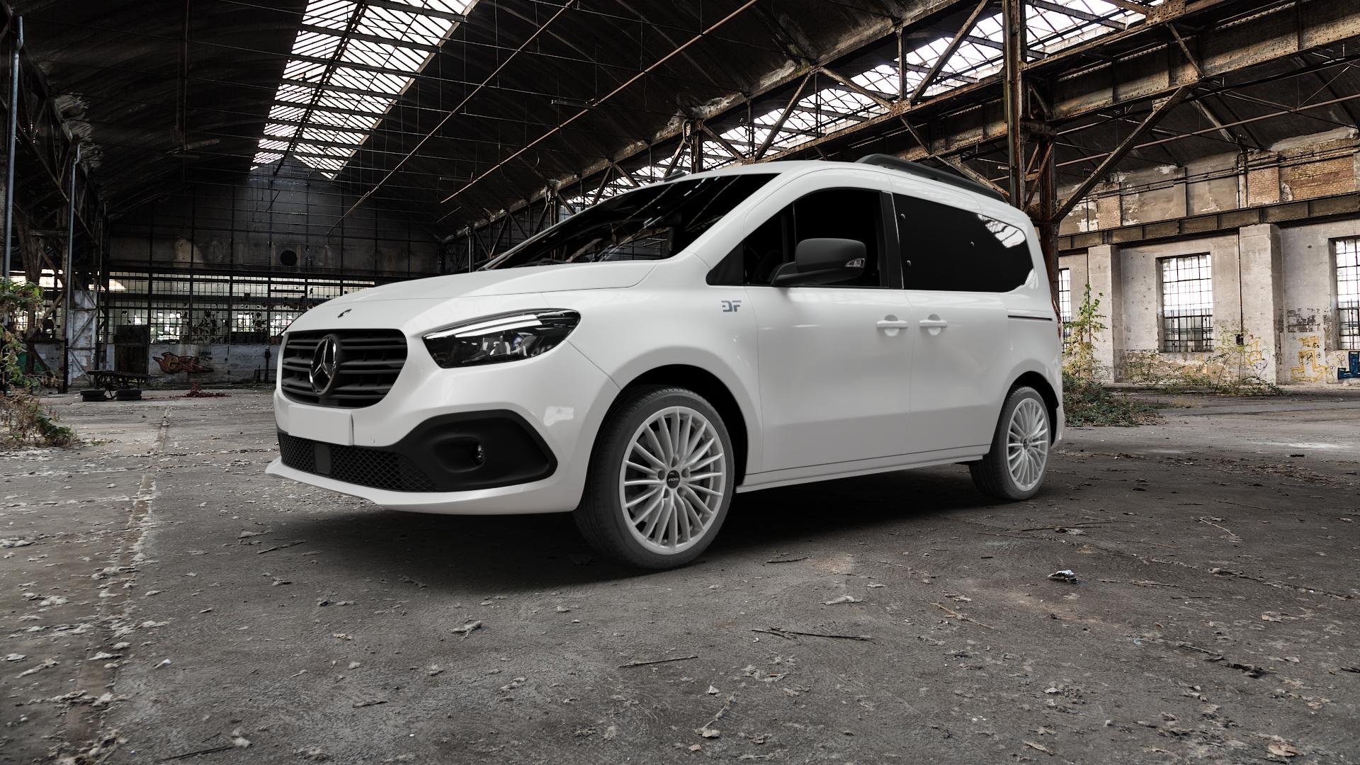 RONAL R68 HYPER GREY Felge mit Reifen grau silber in 18Zoll Winterfelge Alufelge auf weissem Mercedes Citan Tourer Typ W420 ⬇️ mit 15mm Tieferlegung ⬇️ Old Industrial Hall_max5000mm_2022 Frontansicht_1