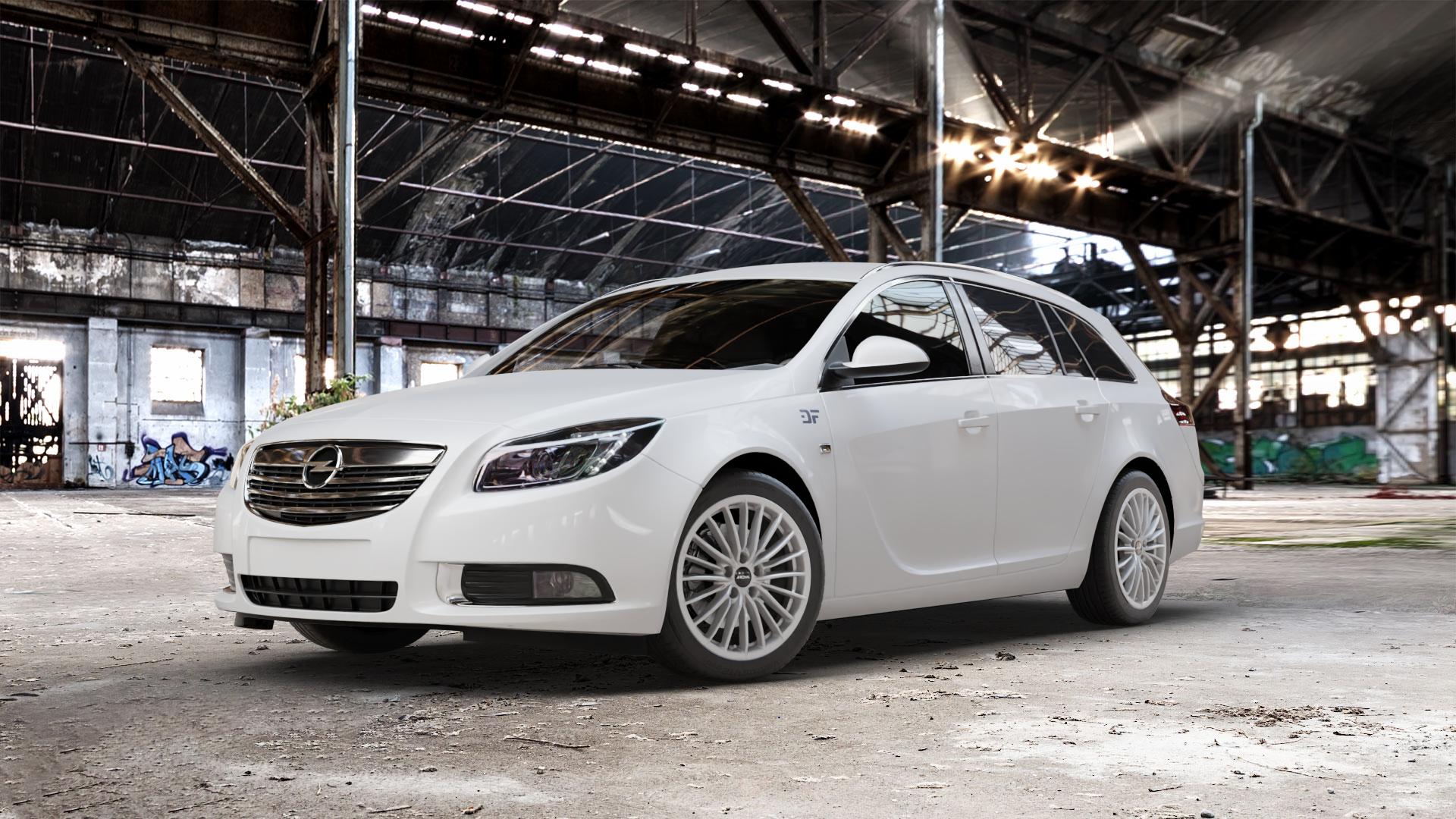 RONAL R68 HYPER GREY Felge mit Reifen grau silber in 18Zoll Winterfelge Alufelge auf weissem Opel Insignia I Sports Tourer Facelift ⬇️ mit 15mm Tieferlegung ⬇️ Old Industrial Hall_max_5300mm_2024 Frontansicht_1