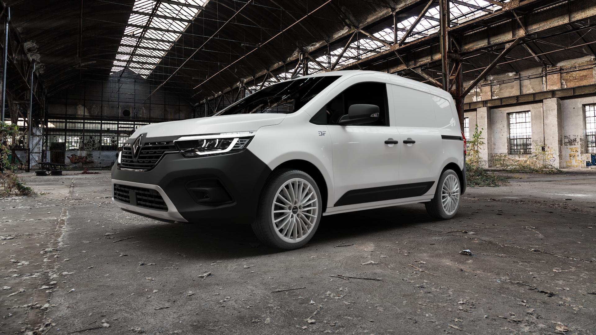 RONAL R68 HYPER GREY Felge mit Reifen grau silber in 18Zoll Winterfelge Alufelge auf weissem Renault Kangoo III Rapid Typ RFK ⬇️ mit 15mm Tieferlegung ⬇️ Old Industrial Hall_max5000mm_2022 Frontansicht_1
